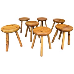 Pine Stool Attributed to Charlotte Perriand, France, 1960s