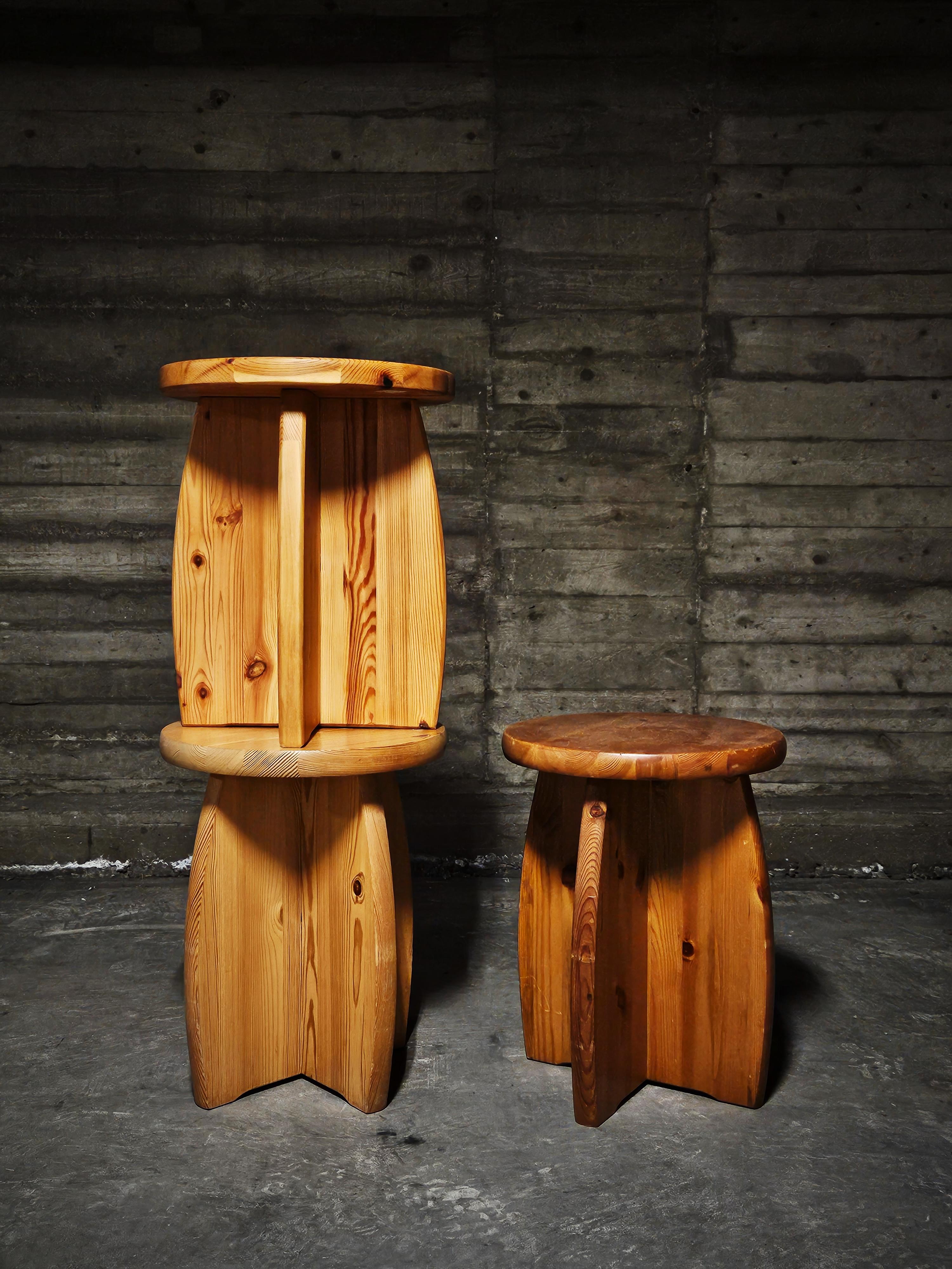 Scandinavian Modern Pine stool, brutalistic design, Sweden, 1970s For Sale