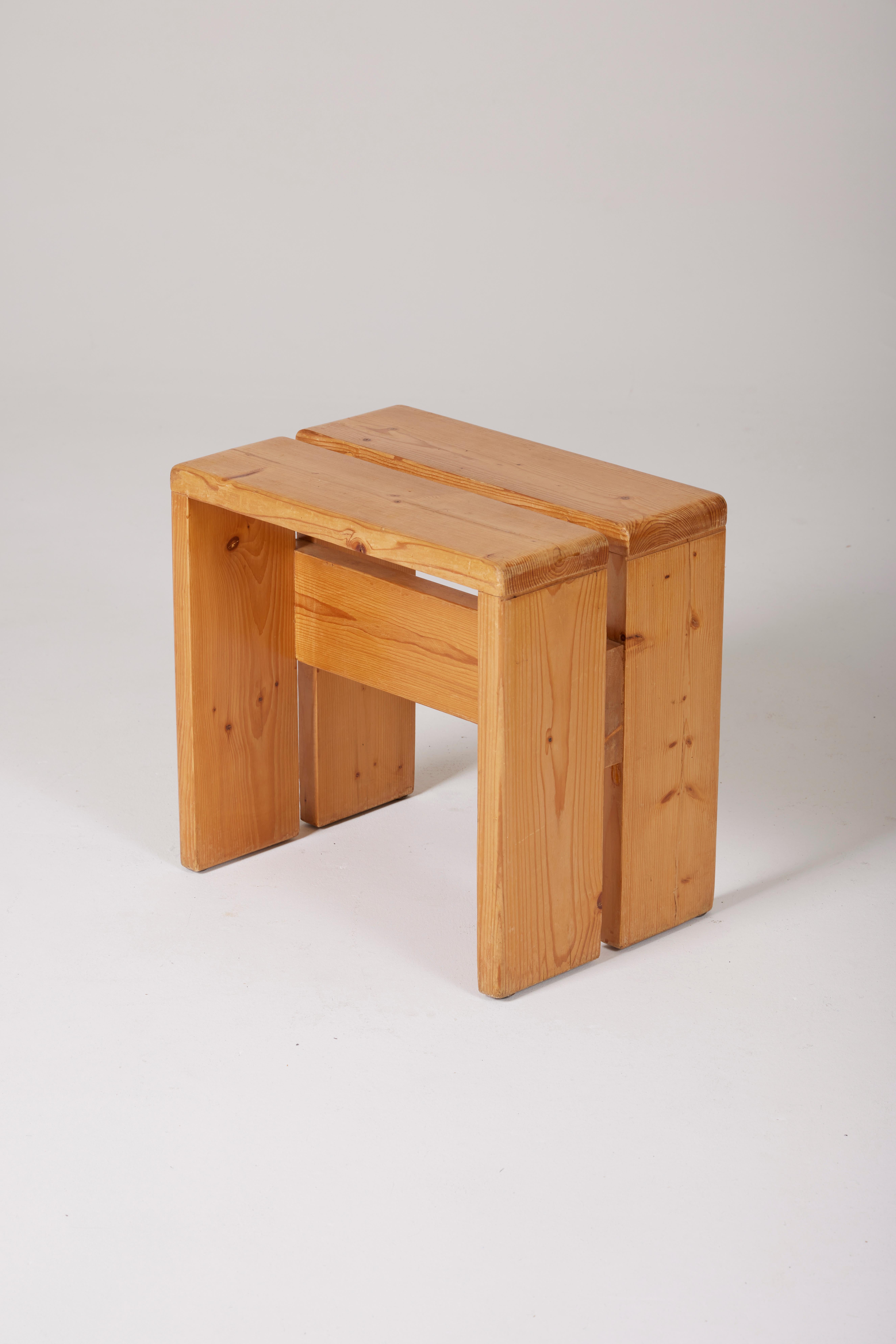 20th Century Pine Stool by Charlotte Perriand