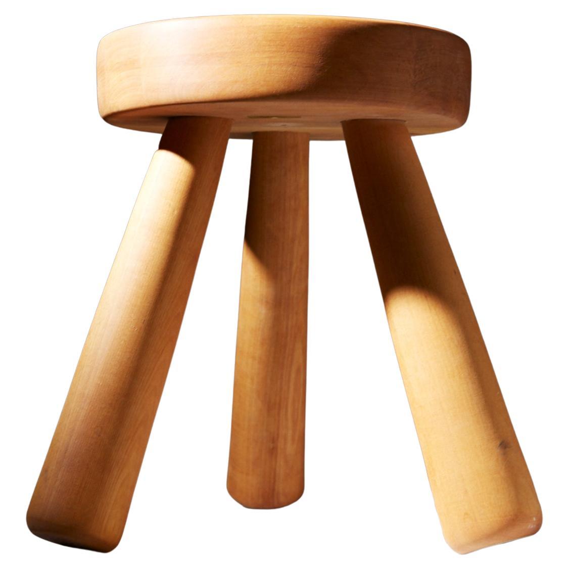 Modern Three Legged Handmade Pine Stool by Ingvar Hildingsson, Sweden, 1970's For Sale