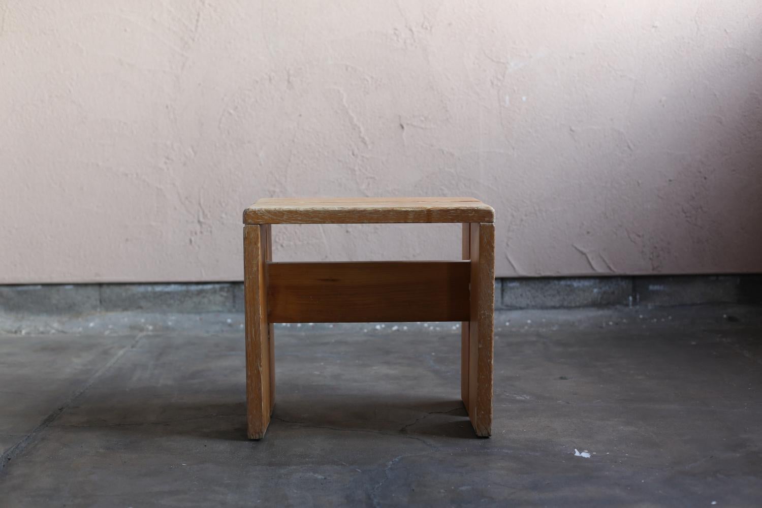 Mid-Century Modern Pine Stool for Les Arcs by Charlotte Perriand For Sale