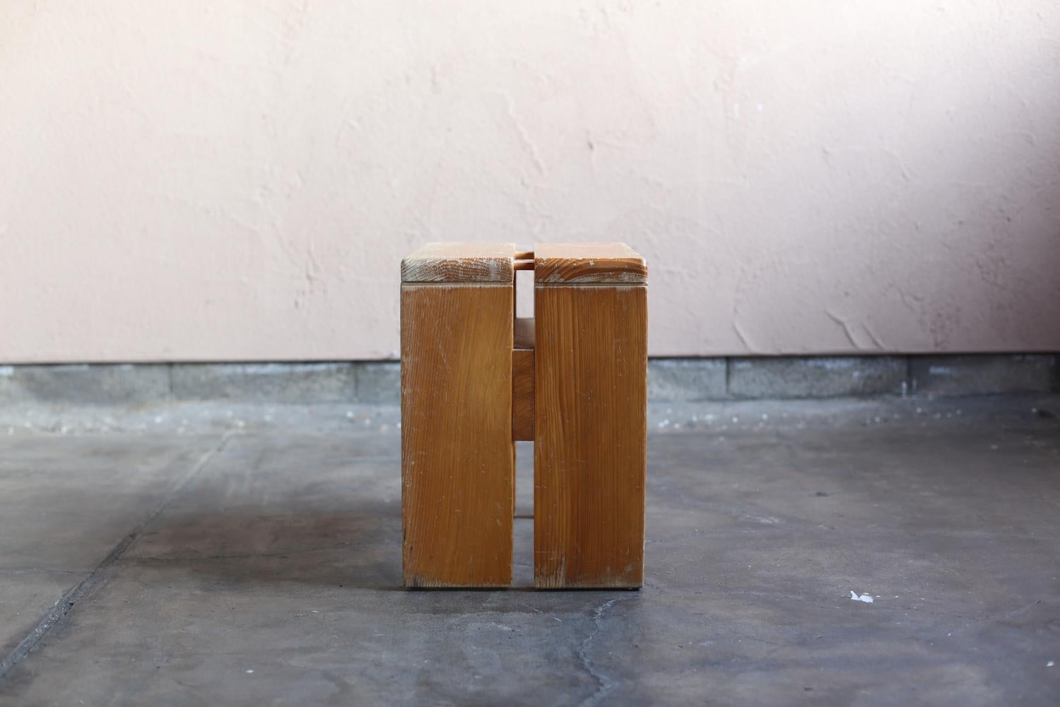 Woodwork Pine Stool for Les Arcs by Charlotte Perriand For Sale