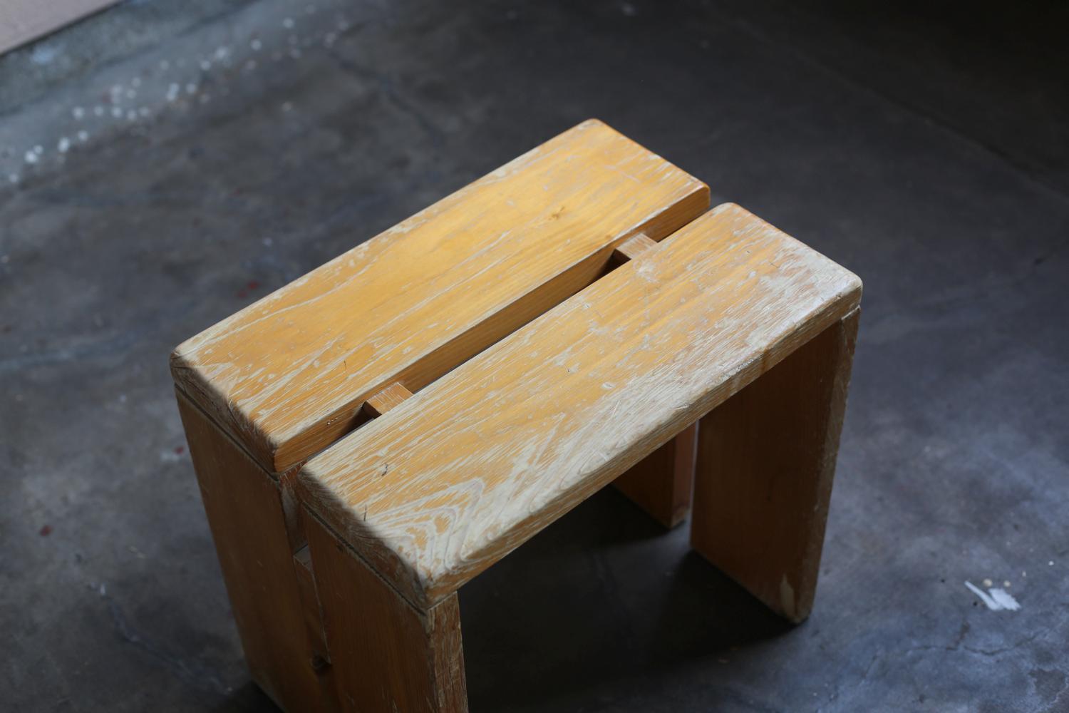 Pine Stool for Les Arcs by Charlotte Perriand In Fair Condition For Sale In Sammu-shi, Chiba