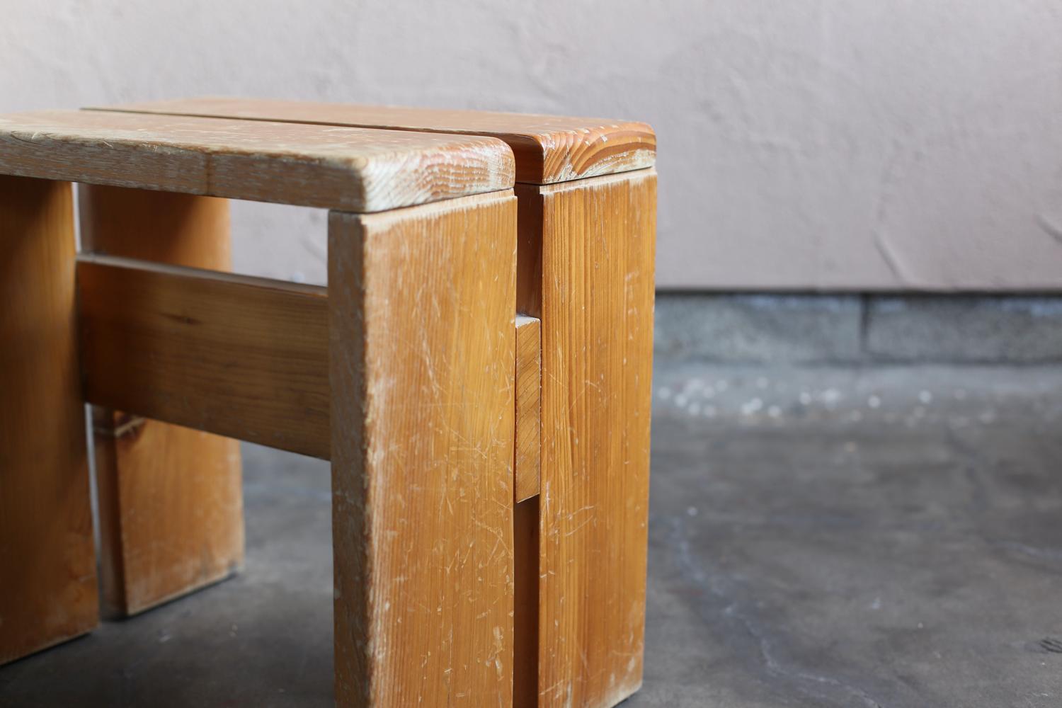 Pine Stool for Les Arcs by Charlotte Perriand In Fair Condition For Sale In Sammu-shi, Chiba