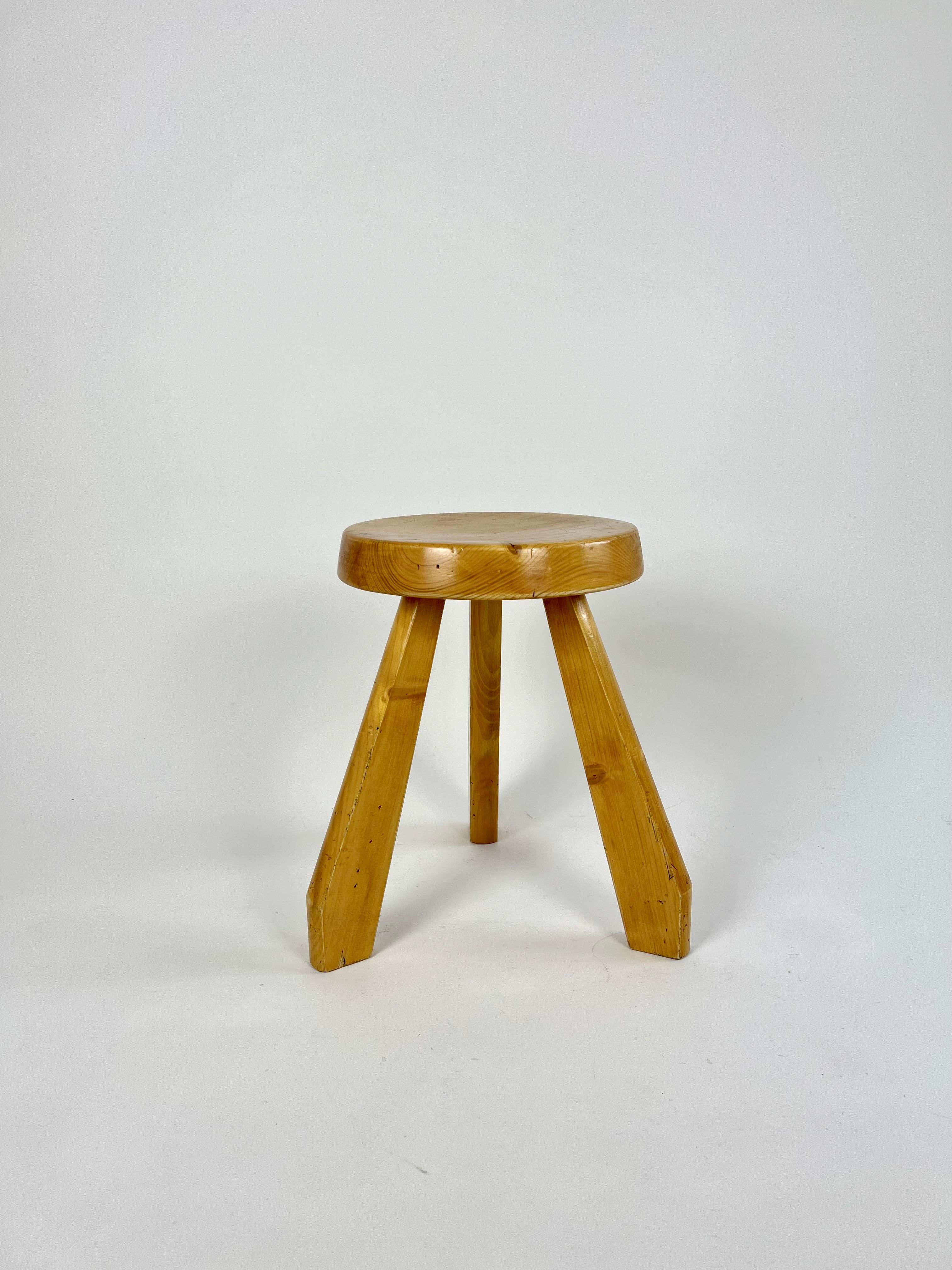 Pine stool by Charlotte Perriand, circa 1960 from Les Arcs, France.

Sourced from a chalet clearance in the Haute Savoie region of France.

Original condition, with signs of age and use, age related wear as pictured. Structurally solid with no