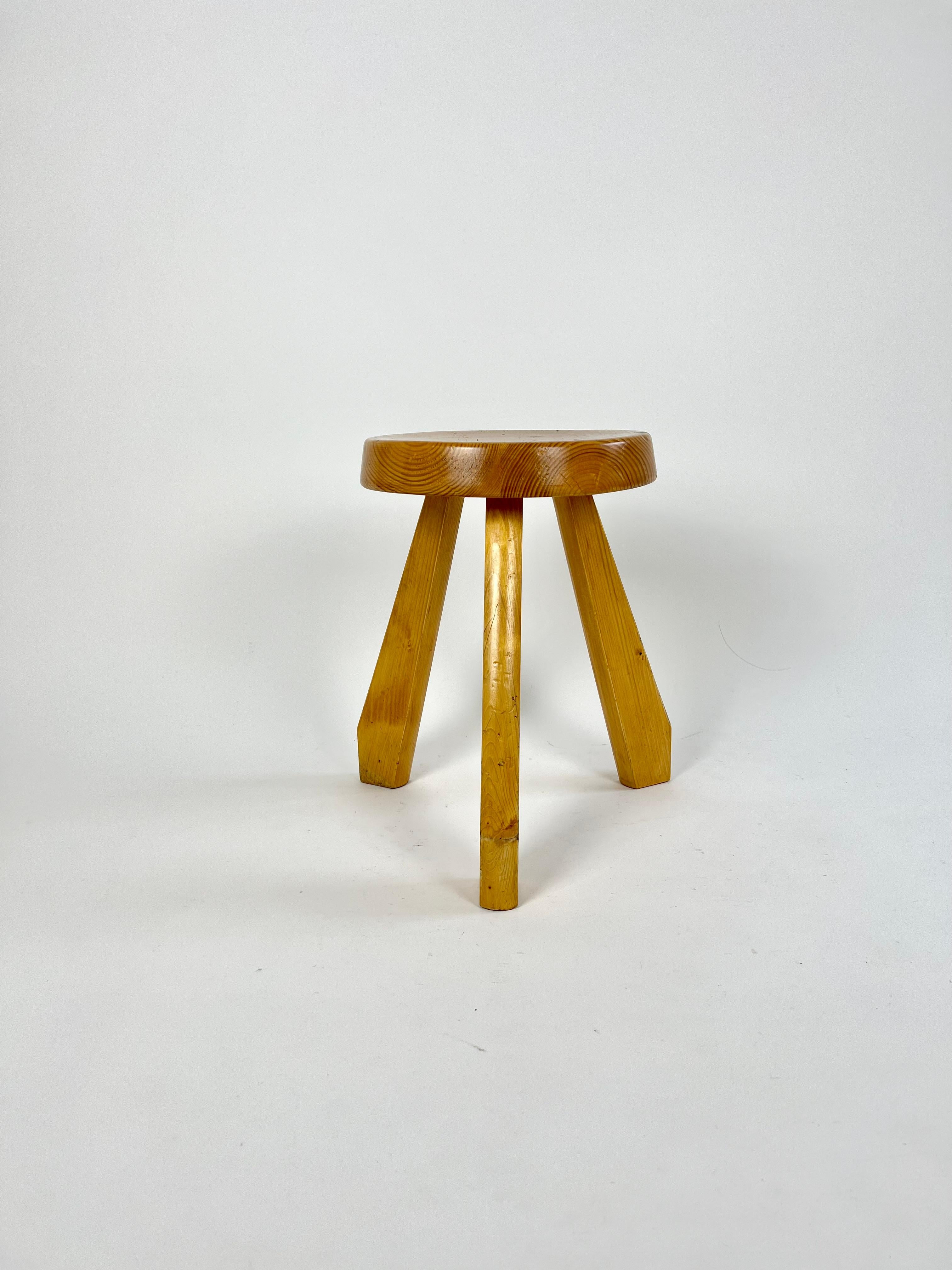 Pine stool by Charlotte Perriand, circa 1960 from Les Arcs, France.

Sourced from a chalet clearance in the Haute Savoie region of France.

Original condition, with signs of age and use, age related wear as pictured. Structurally solid with no