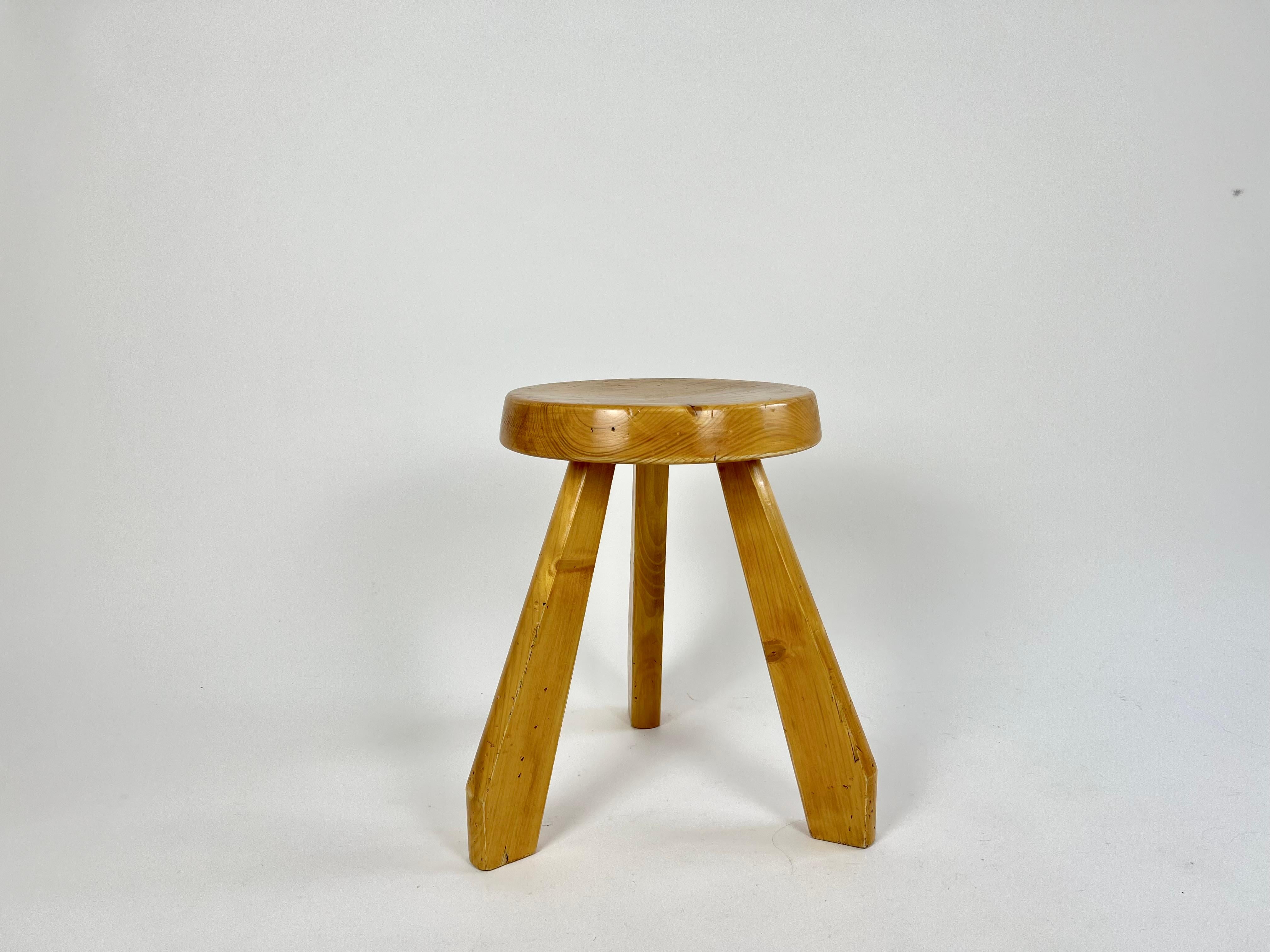 French Pine stool from Les Arcs, Charlotte Perriand, France 1960-70s For Sale