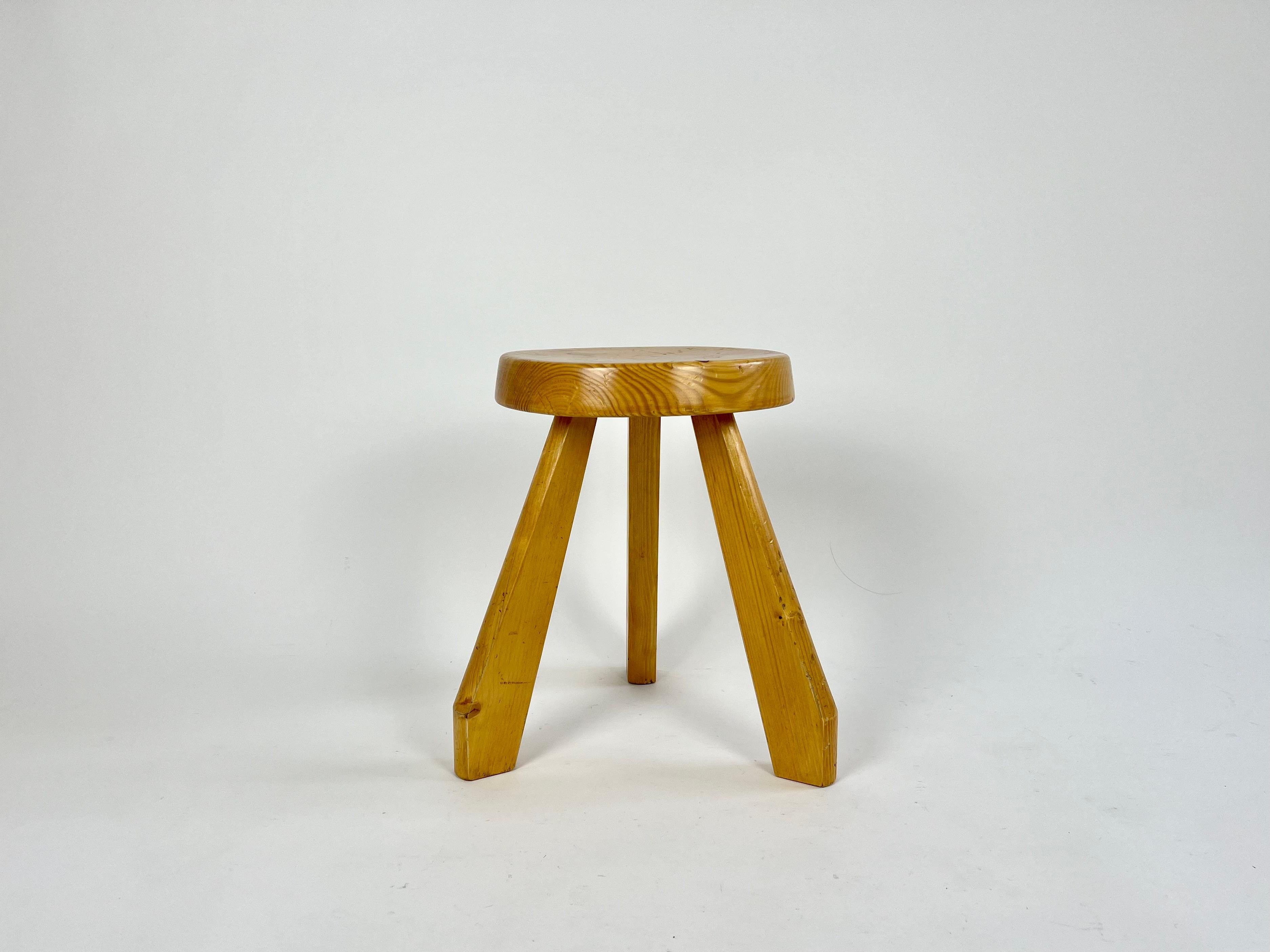 French Pine stool from Les Arcs, Charlotte Perriand, France 1960-70s For Sale