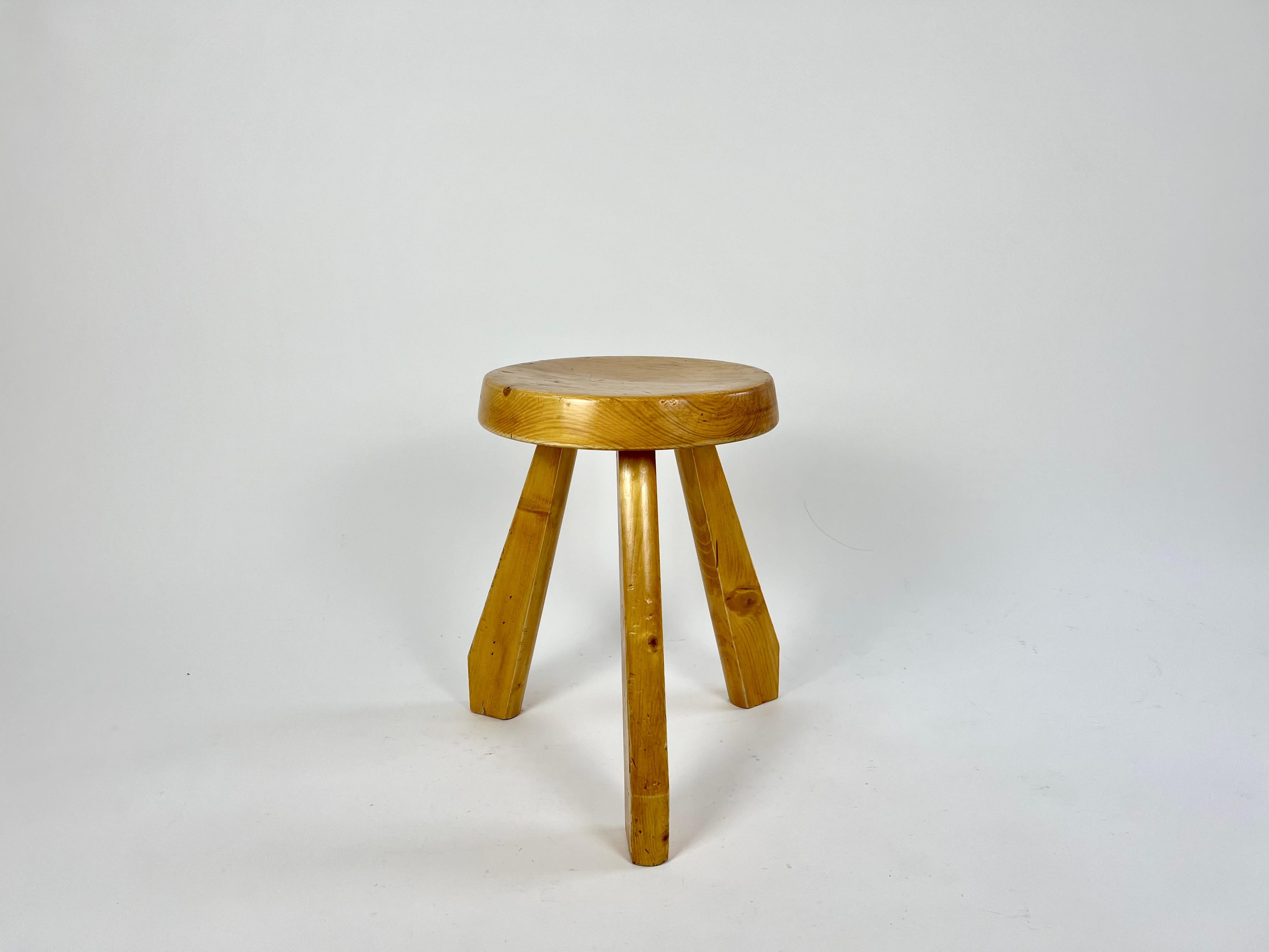 Pine stool from Les Arcs, Charlotte Perriand, France 1960-70s In Good Condition For Sale In Bristol, GB