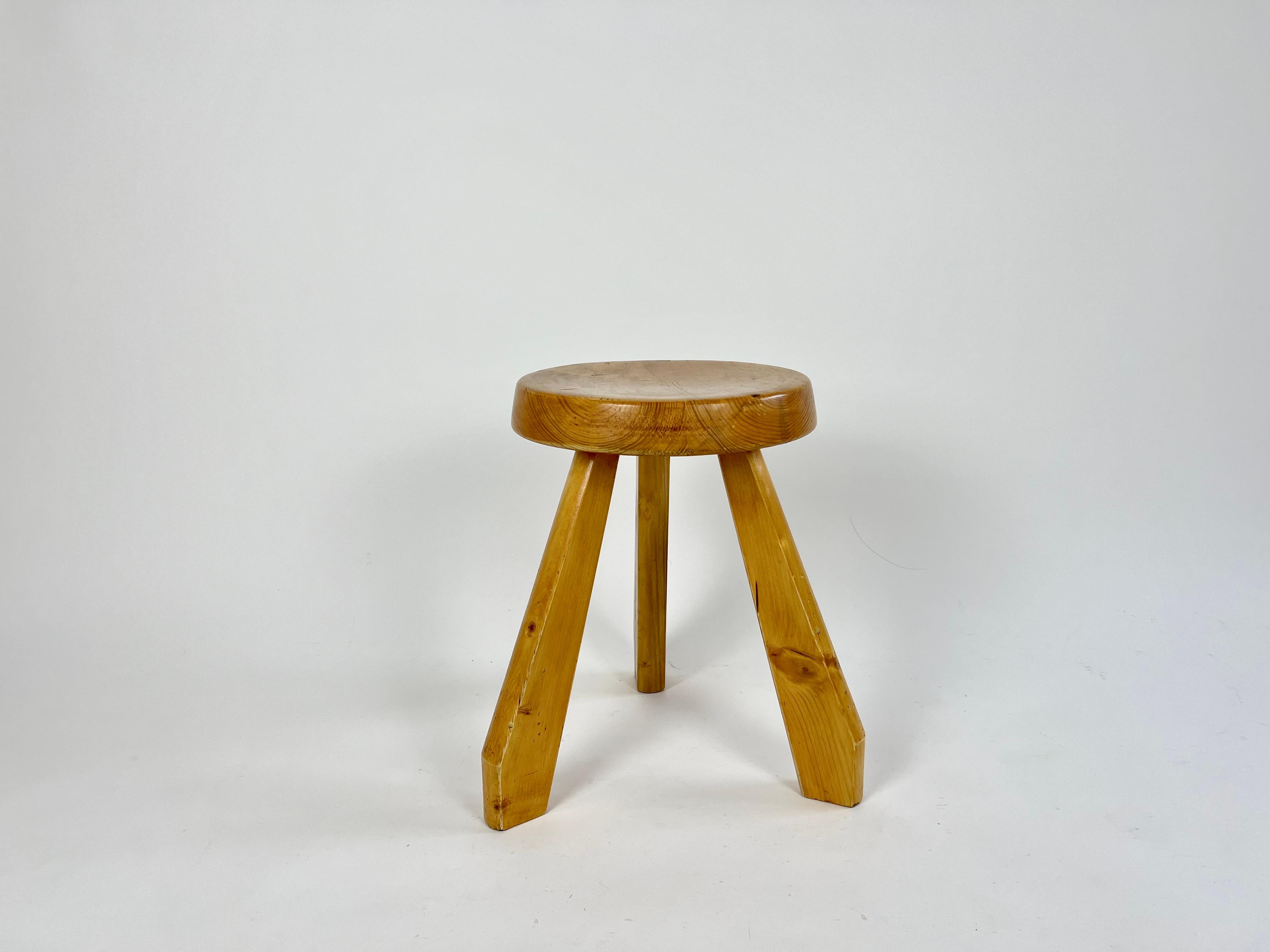 20th Century Pine stool from Les Arcs, Charlotte Perriand, France 1960-70s For Sale
