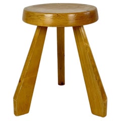 Retro Pine stool from Les Arcs, Charlotte Perriand, France 1960-70s