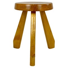 Vintage Pine stool from Les Arcs, Charlotte Perriand, France 1960-70s