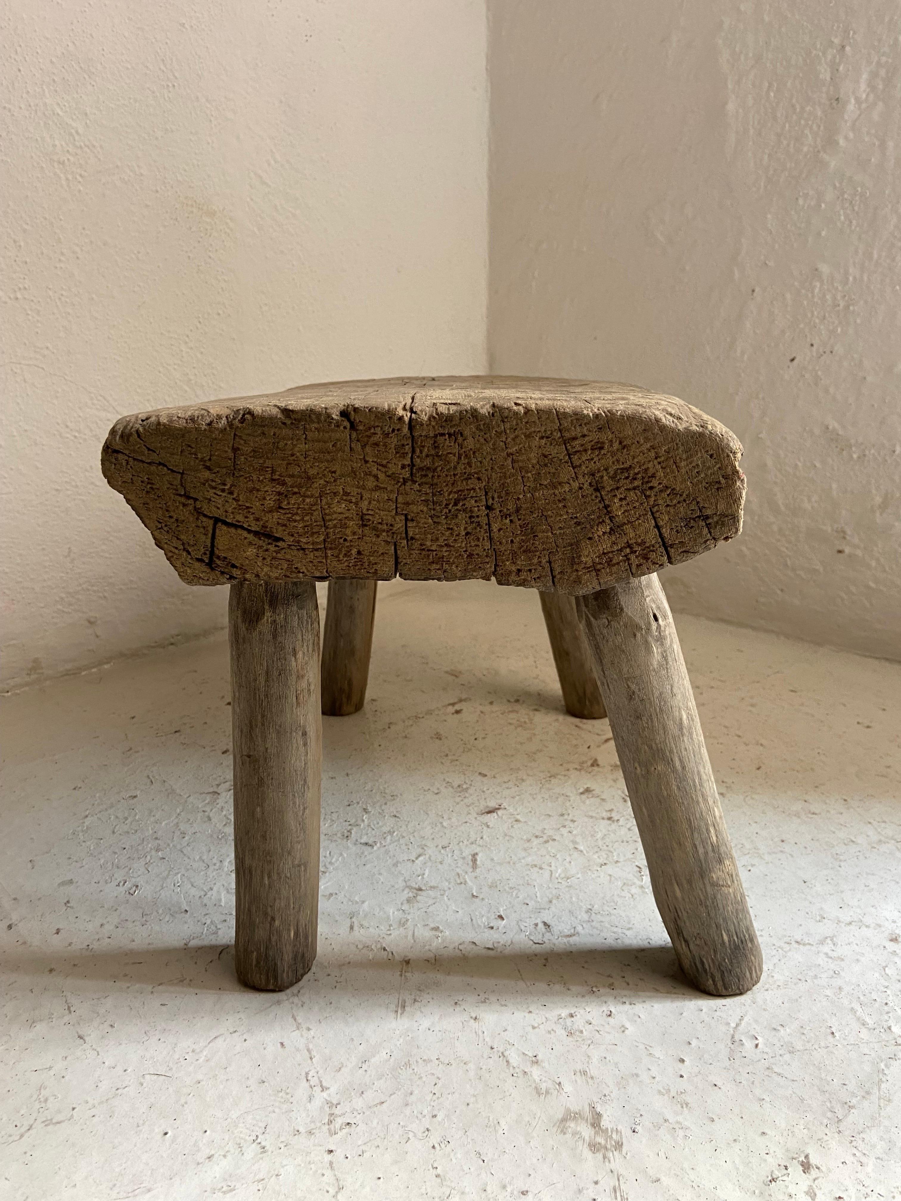 Hand-Carved Pine Stool from Mexico, Circa 1980´s
