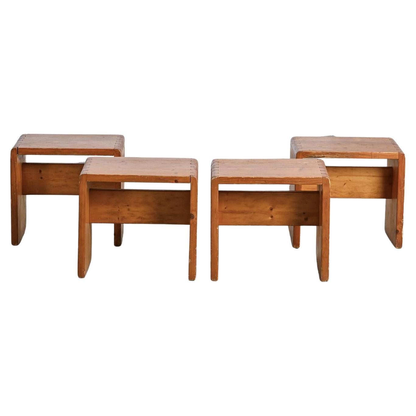 Pine Stools by Bernard Taillefer, 1960, Set of 4 For Sale