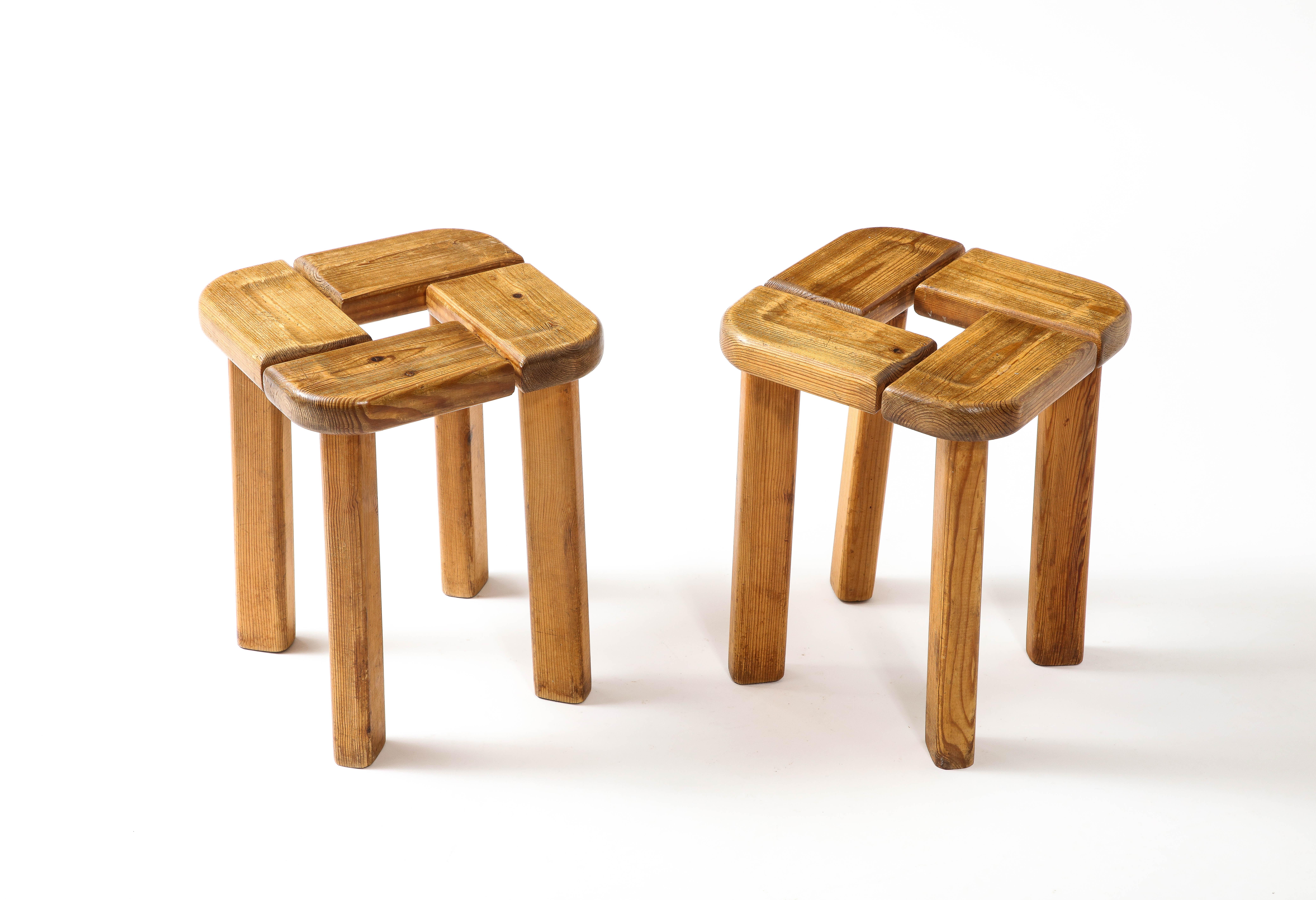 Hand-Carved Pine Stools by Olof Ottelin, Sweden 1960s For Sale