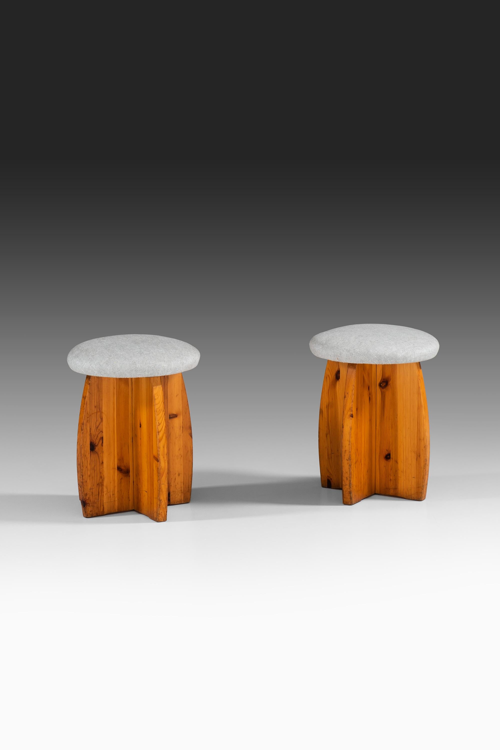 Swedish Pine Stools with Linen Fabric Produced in Sweden For Sale