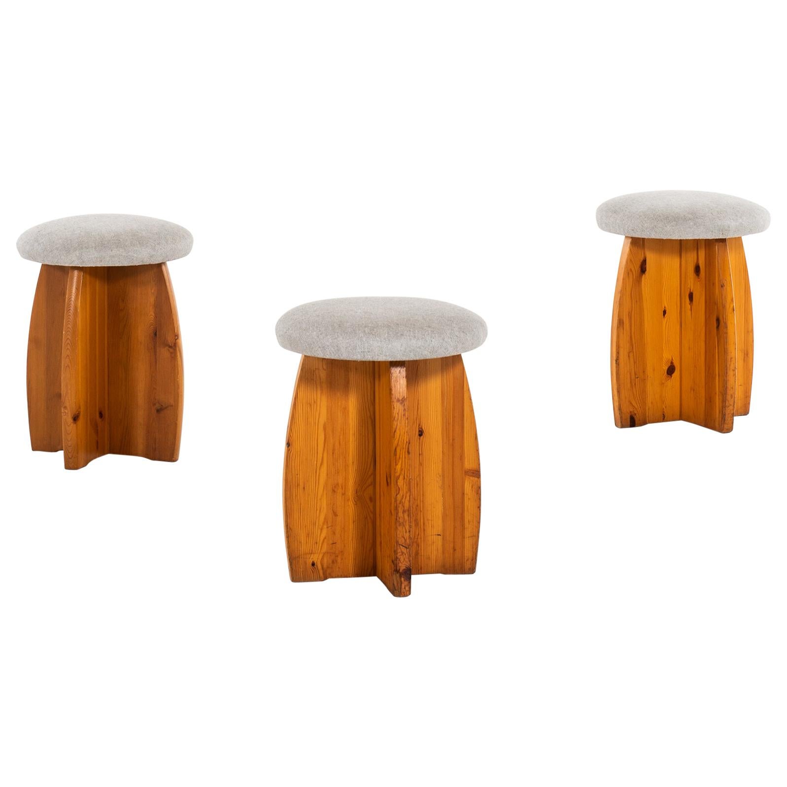 Pine Stools with Linen Fabric Produced in Sweden