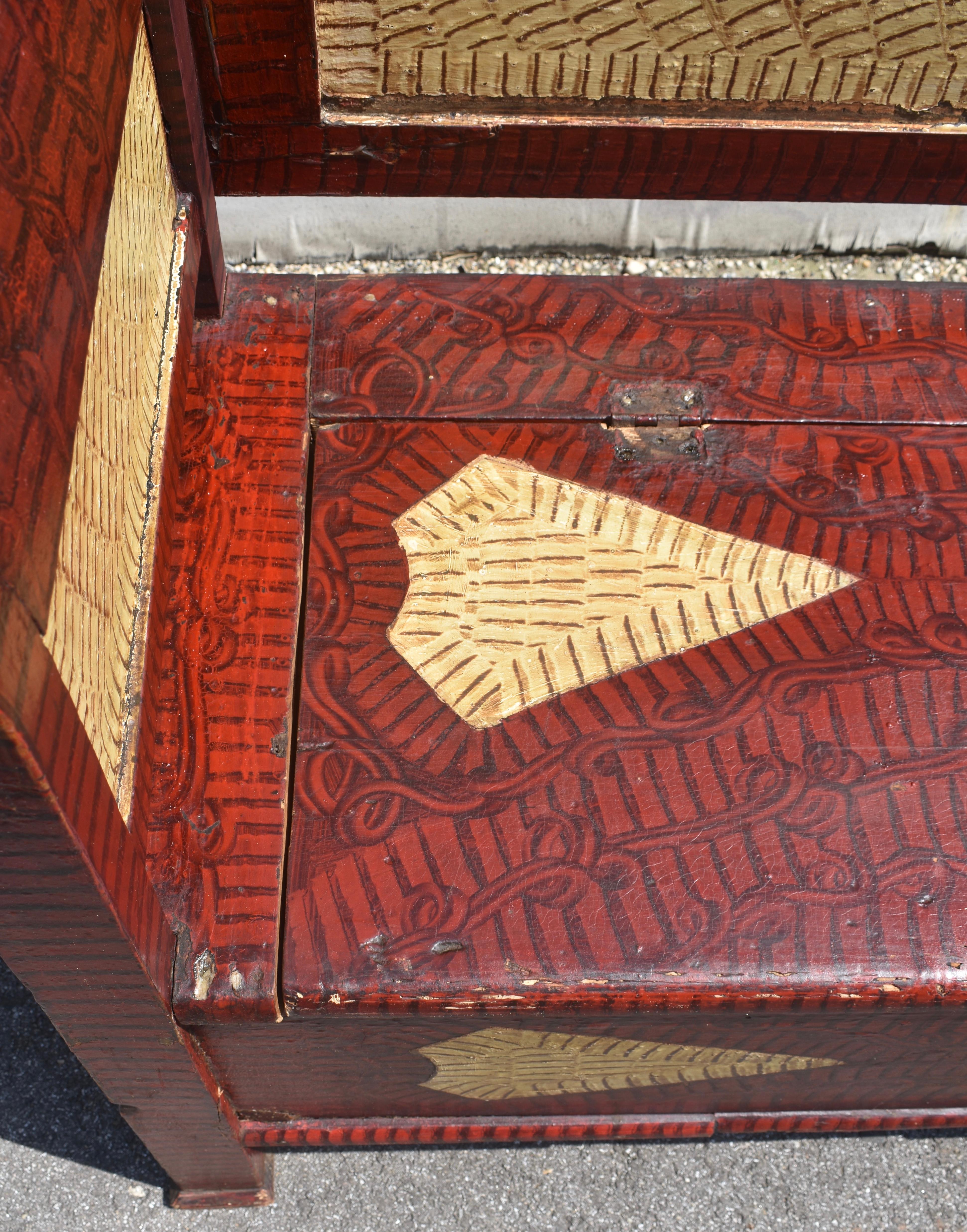 Banco de almacenaje o reposera de pino con pintura decorativa en venta 10