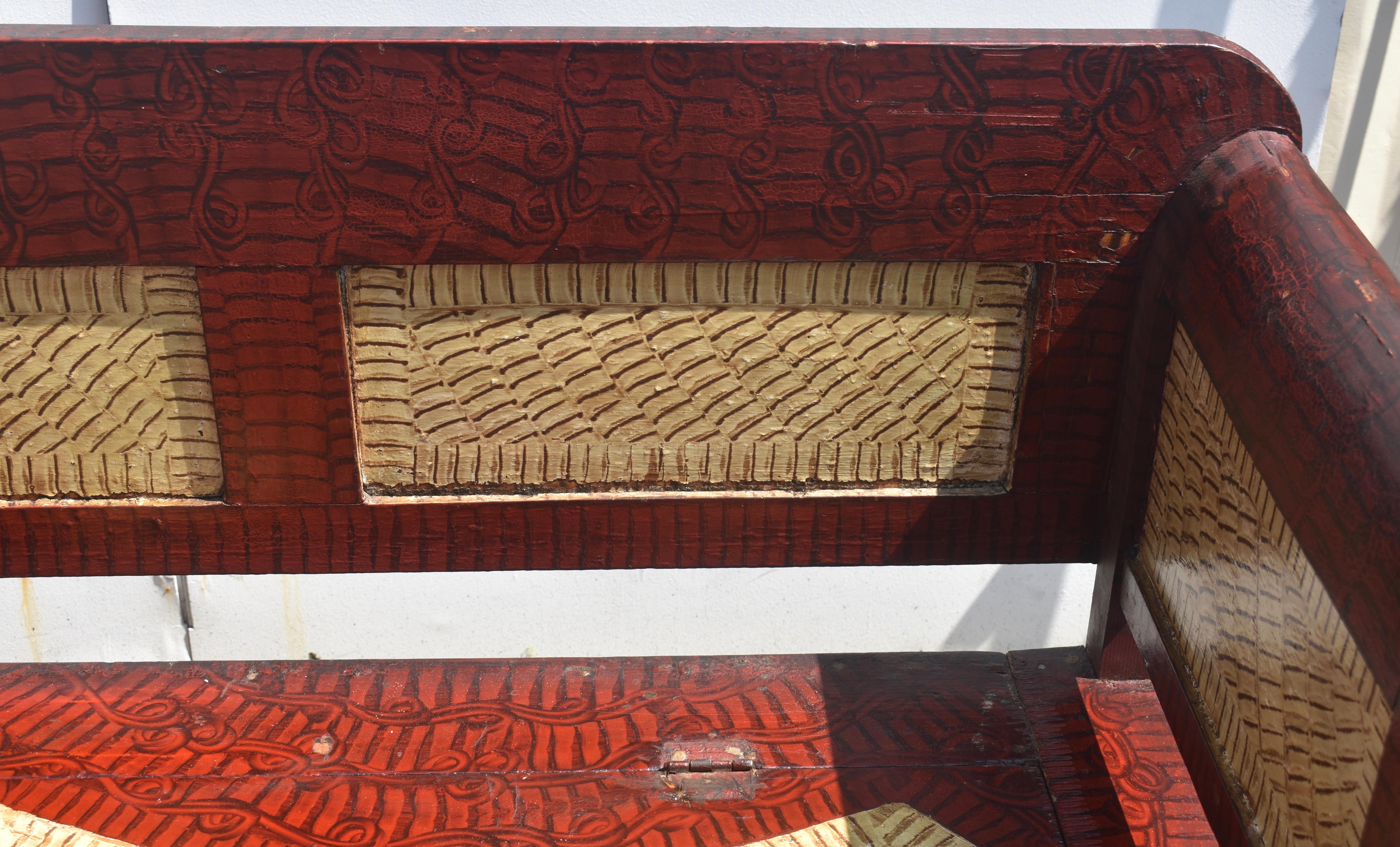 Banco de almacenaje o reposera de pino con pintura decorativa Pino en venta