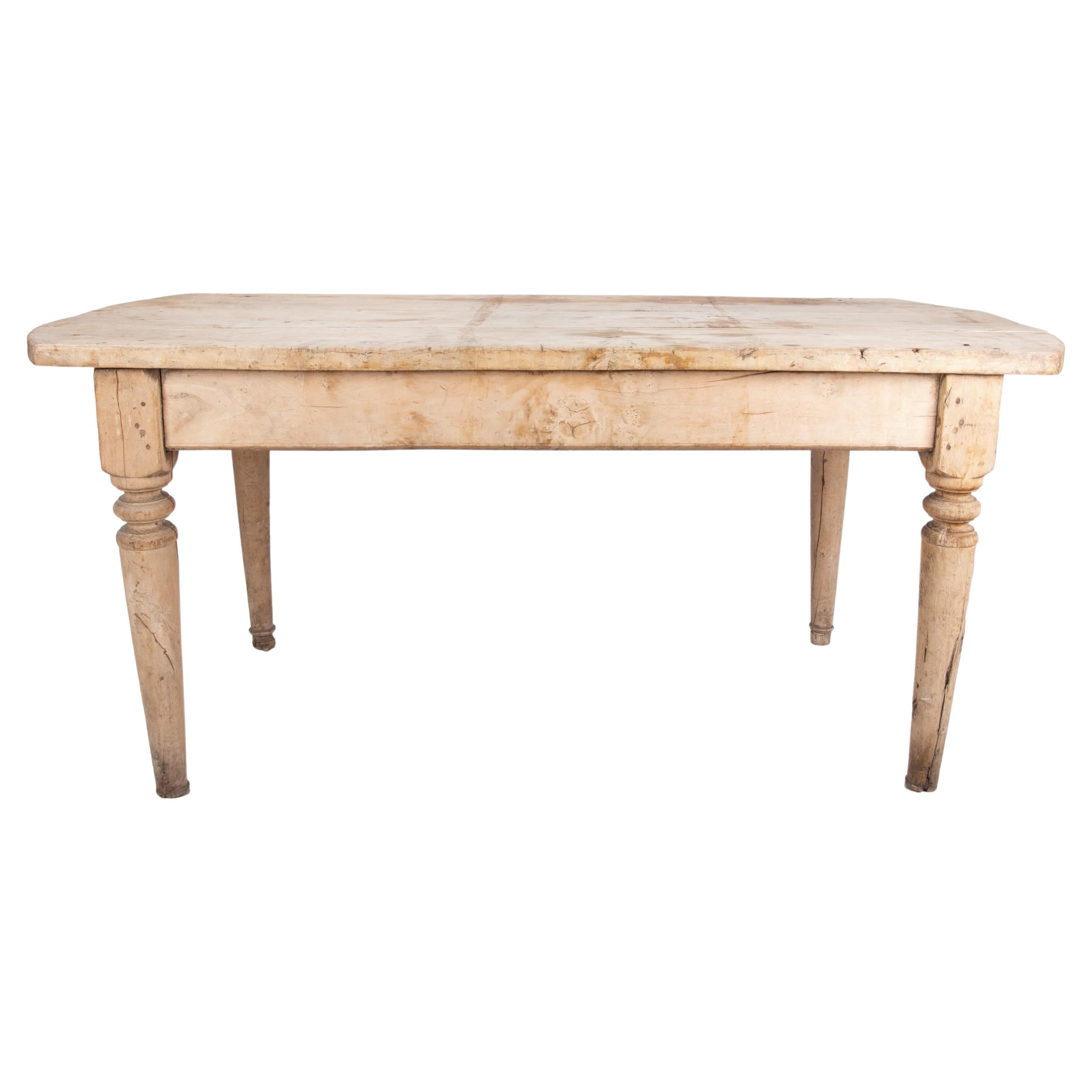 Pine Table in a Plain Natural Colour with Turned Legs For Sale