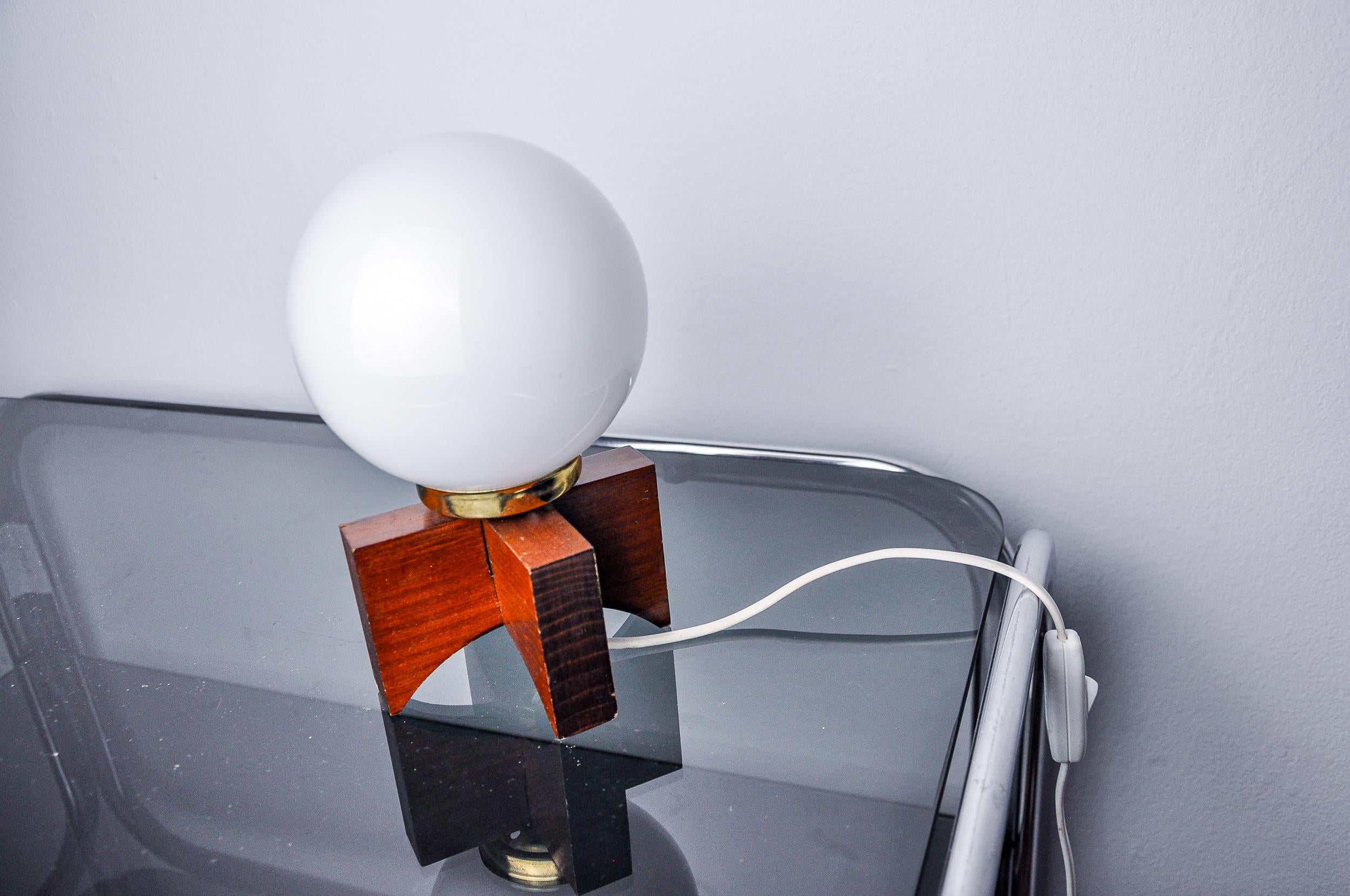 Hollywood Regency Pine table lamp and opaline globe, folk art, Spain, 1970 For Sale