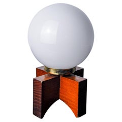 Pine table lamp and opaline globe, folk art, Spain, 1970