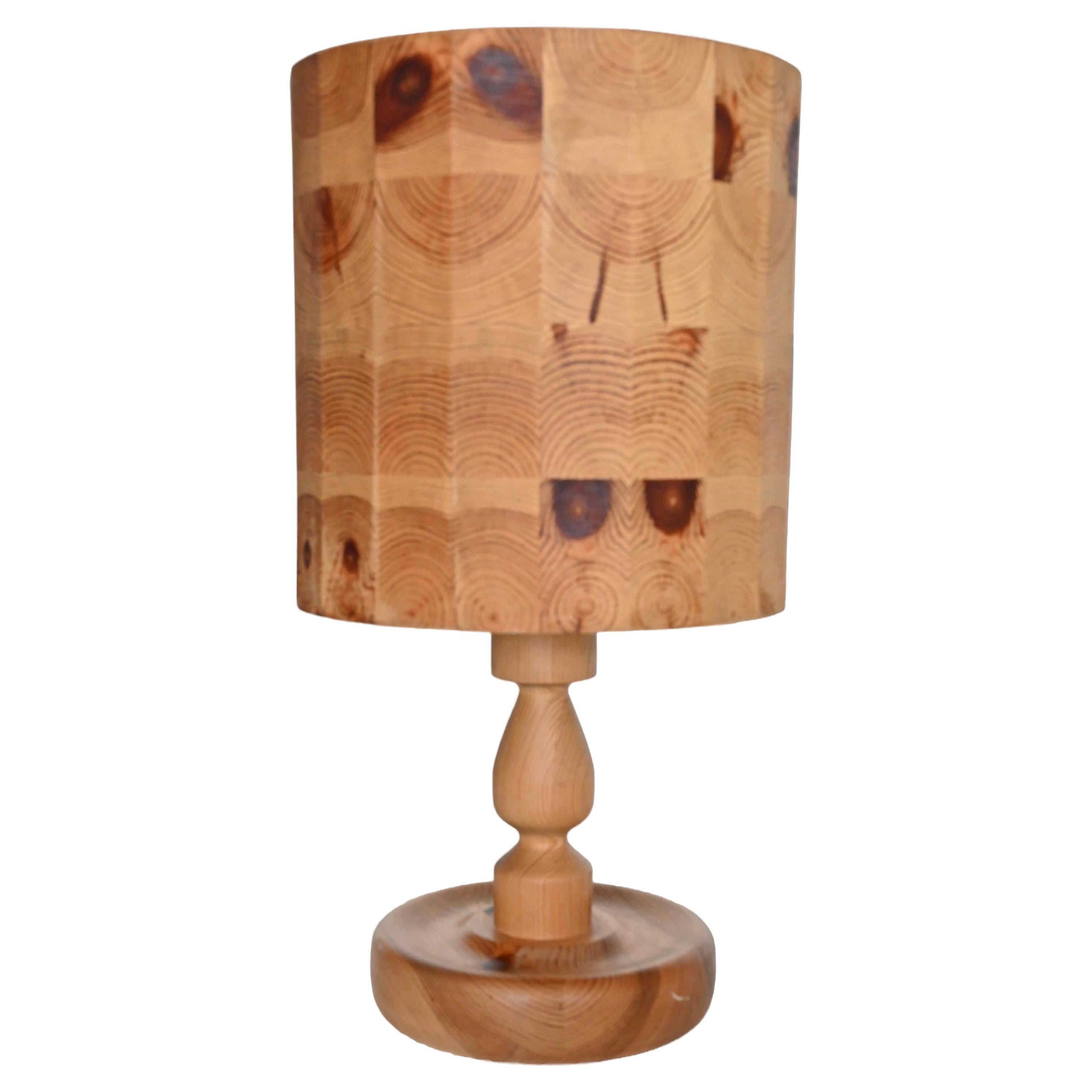 Pine table lamp with perforated top. Sweden c. 1970's. For Sale