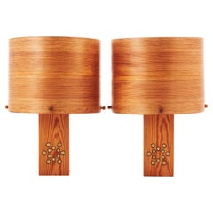 Table lamps pine wood anonymous France 1970