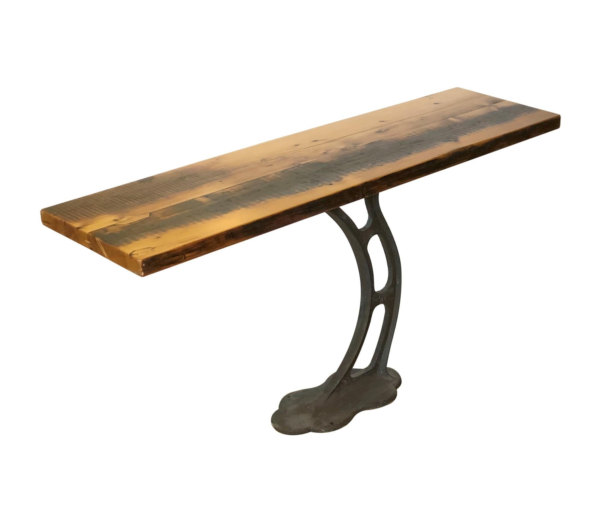 American Pine Table Top w/ Cast Iron Industrial Base Console