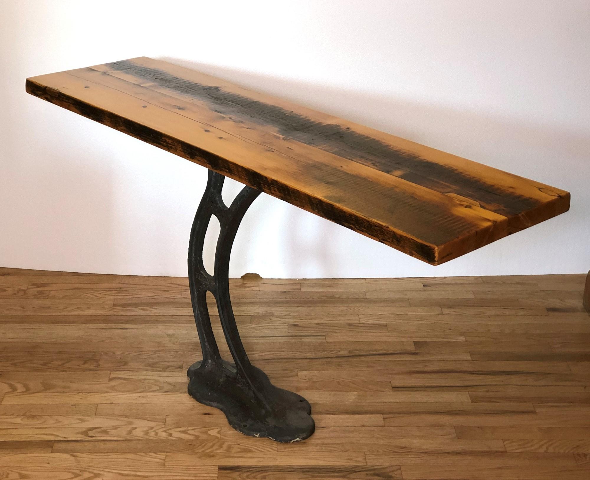 Pine Table Top w/ Cast Iron Industrial Base Console 1