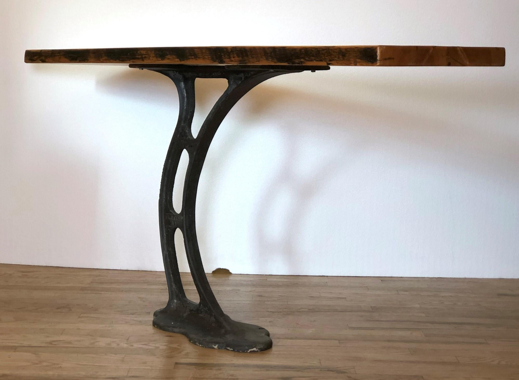 Pine Table Top w/ Cast Iron Industrial Base Console 2