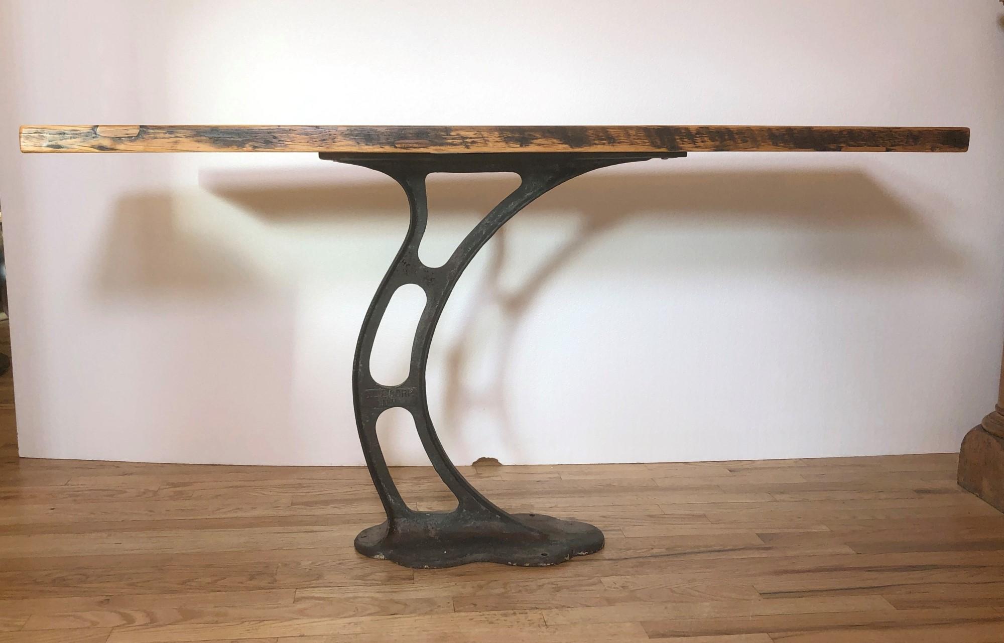 Pine Table Top w/ Cast Iron Industrial Base Console 3