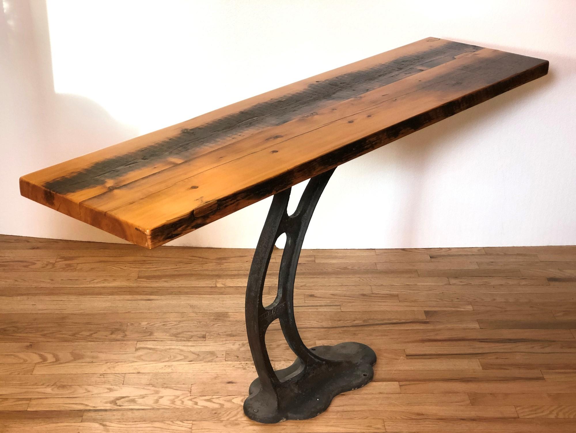 Pine Table Top w/ Cast Iron Industrial Base Console 4