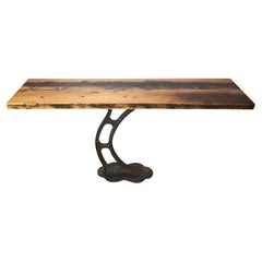 Pine Table Top w/ Cast Iron Industrial Base Console