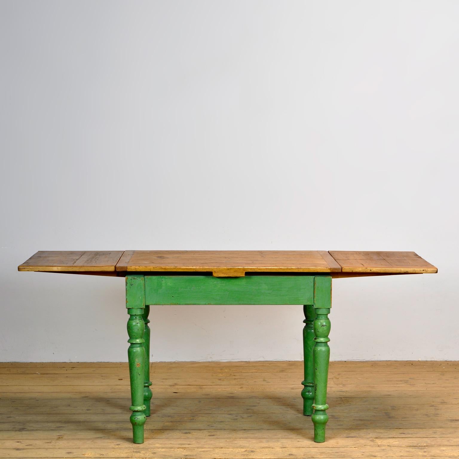 Rustic Pine Table with Extendable Top, 1930s