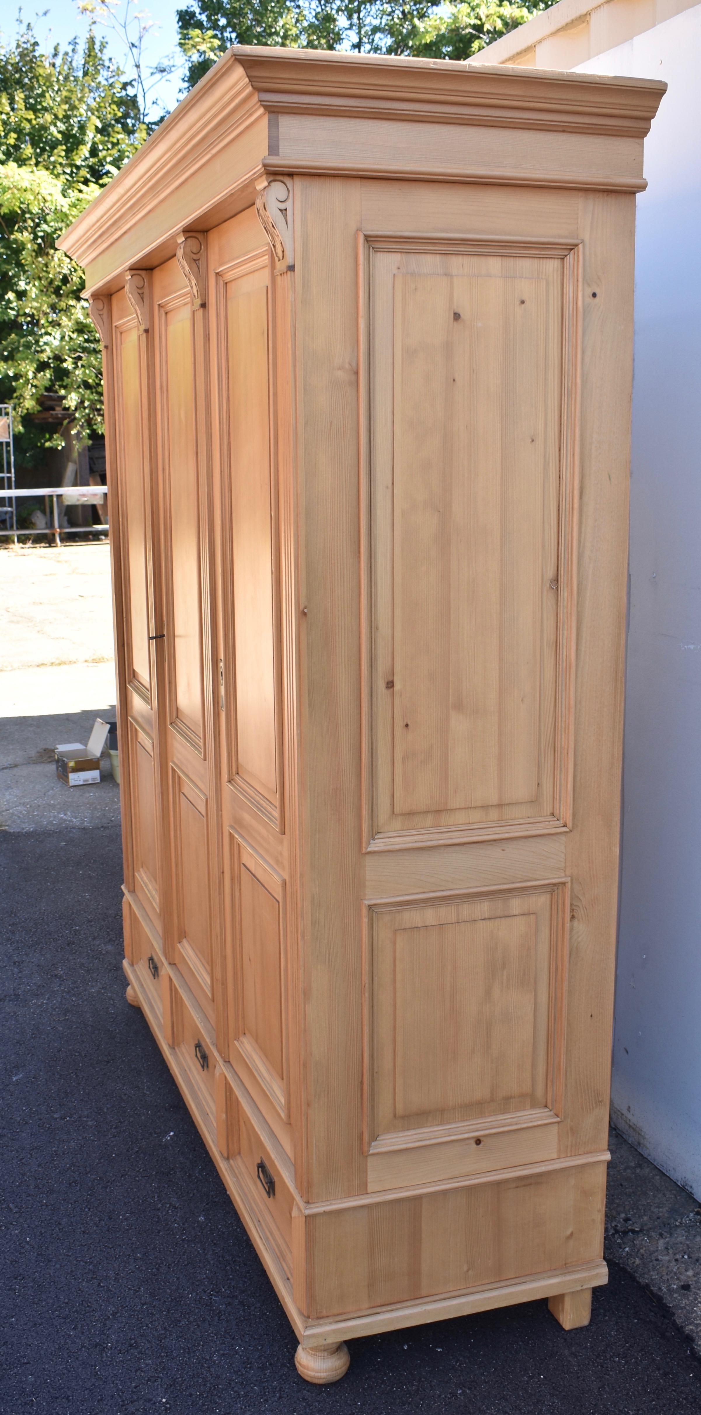 Dutch Pine Three Door Knock-Down Armoire, Reproduction, Netherlands