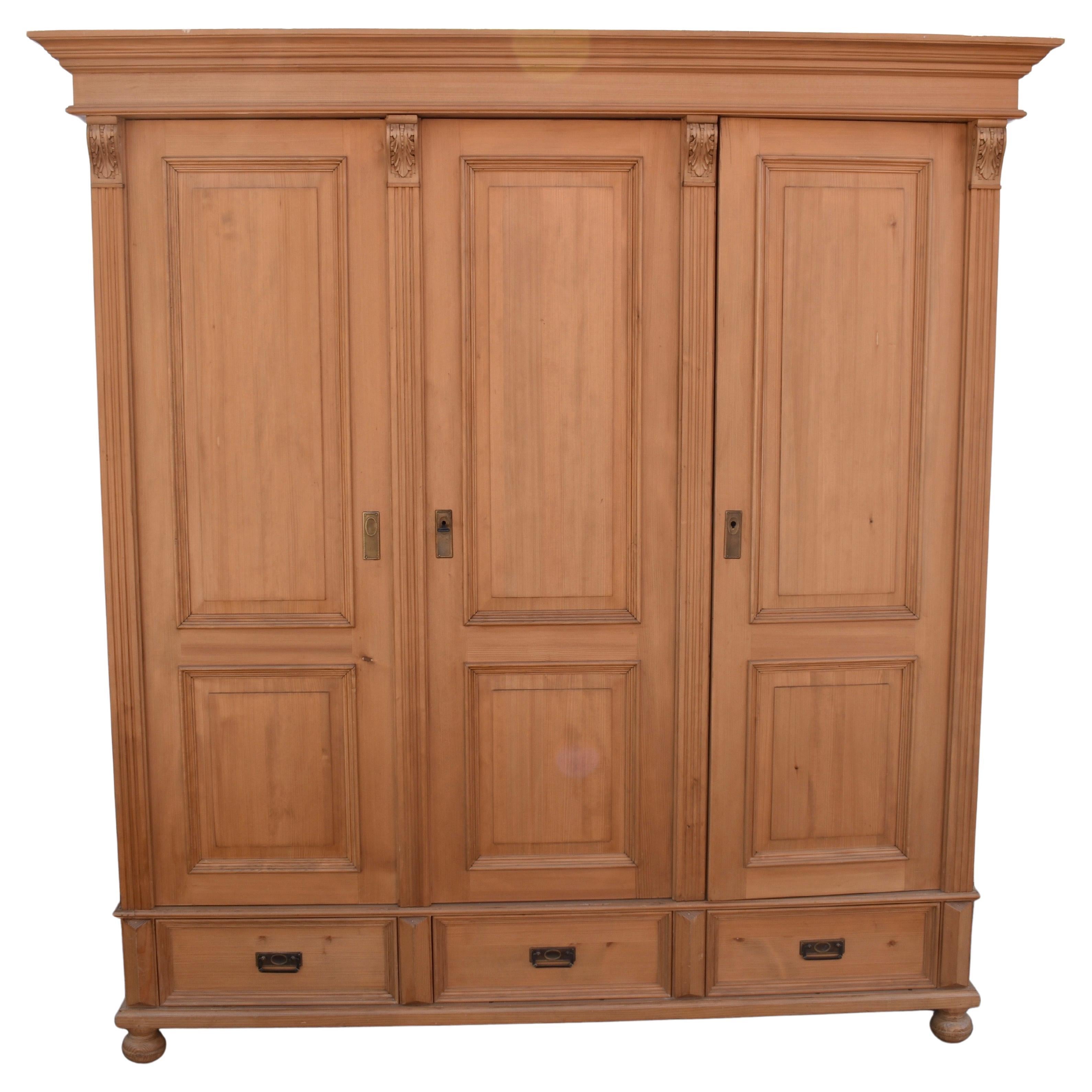 Pine Three Door Knock-Down Armoire, Reproduction, Netherlands