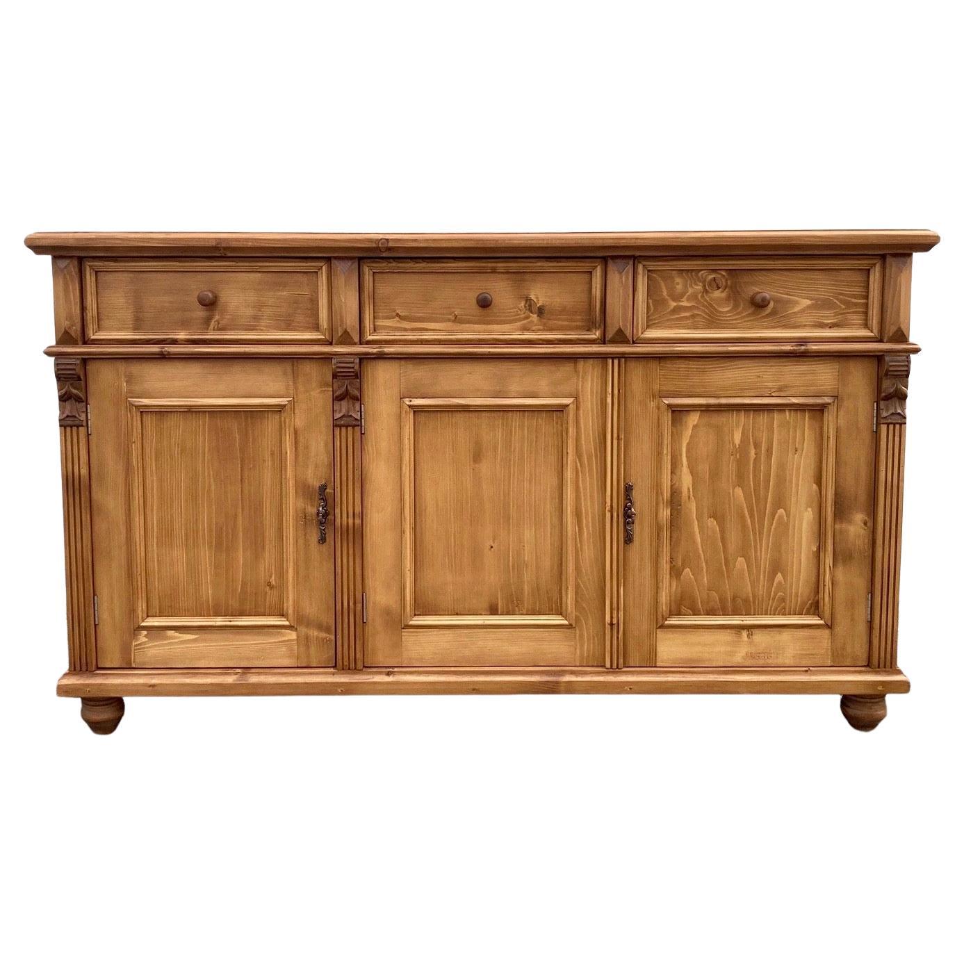 Pine Three Door Three Drawer Sideboard, Reproduction