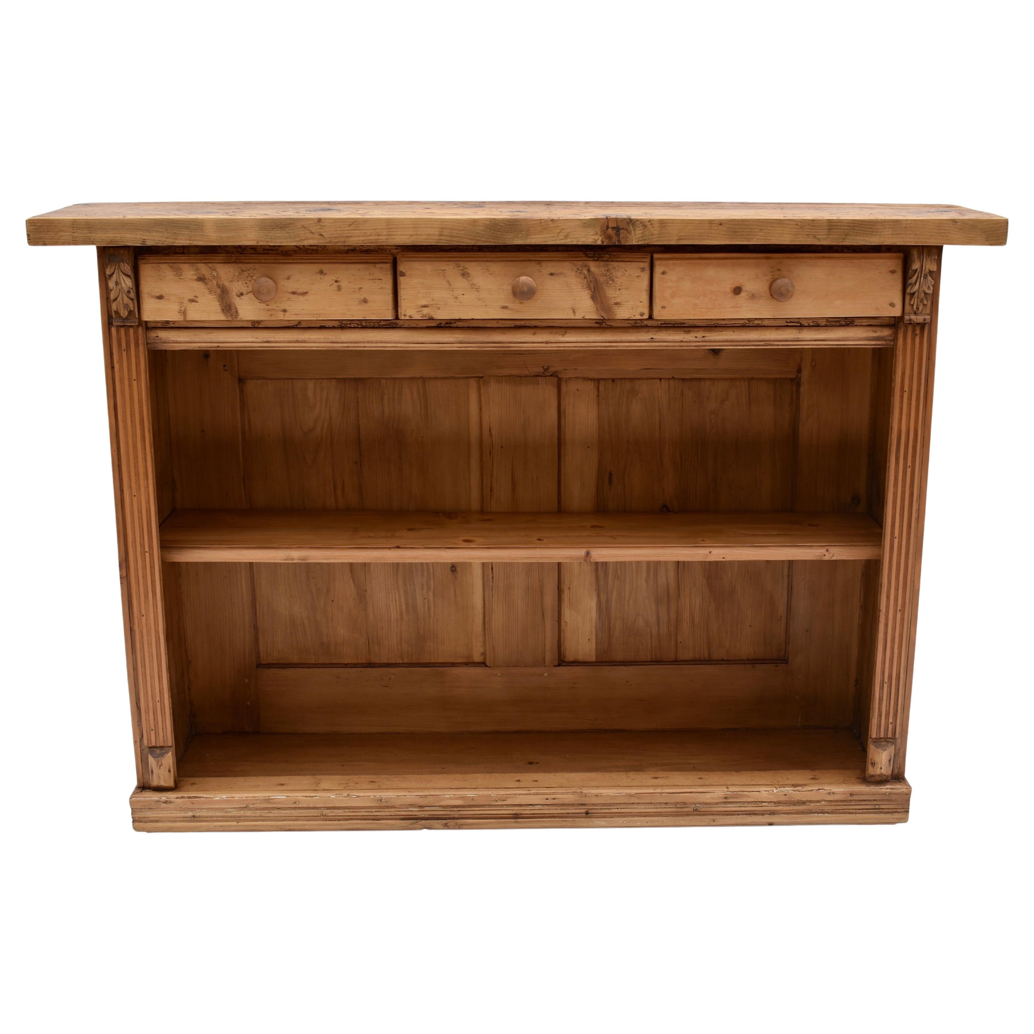 Pine Three Drawer Console Bookcase