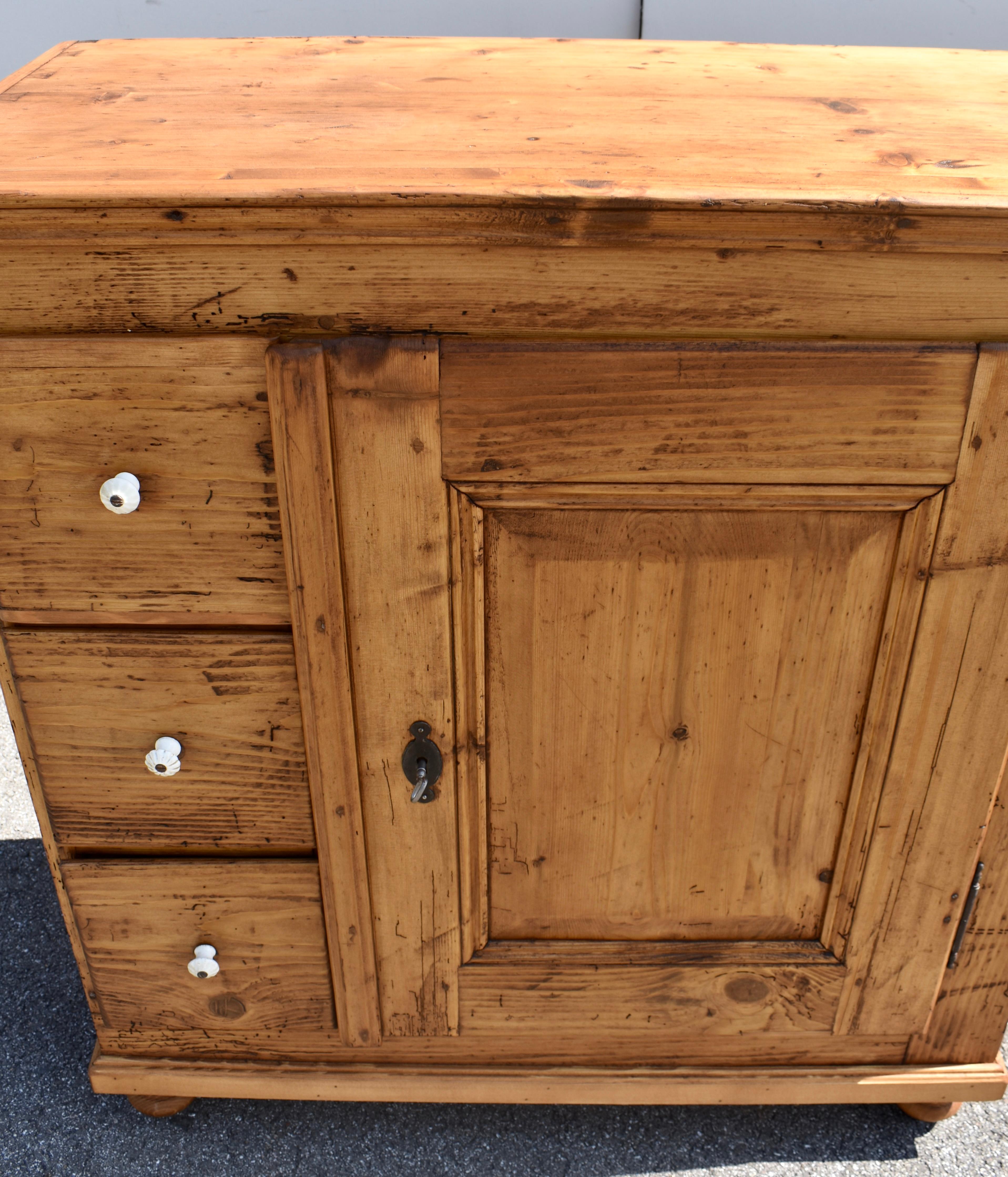 Pine Three Drawer Czech Bread Cupboard For Sale 4