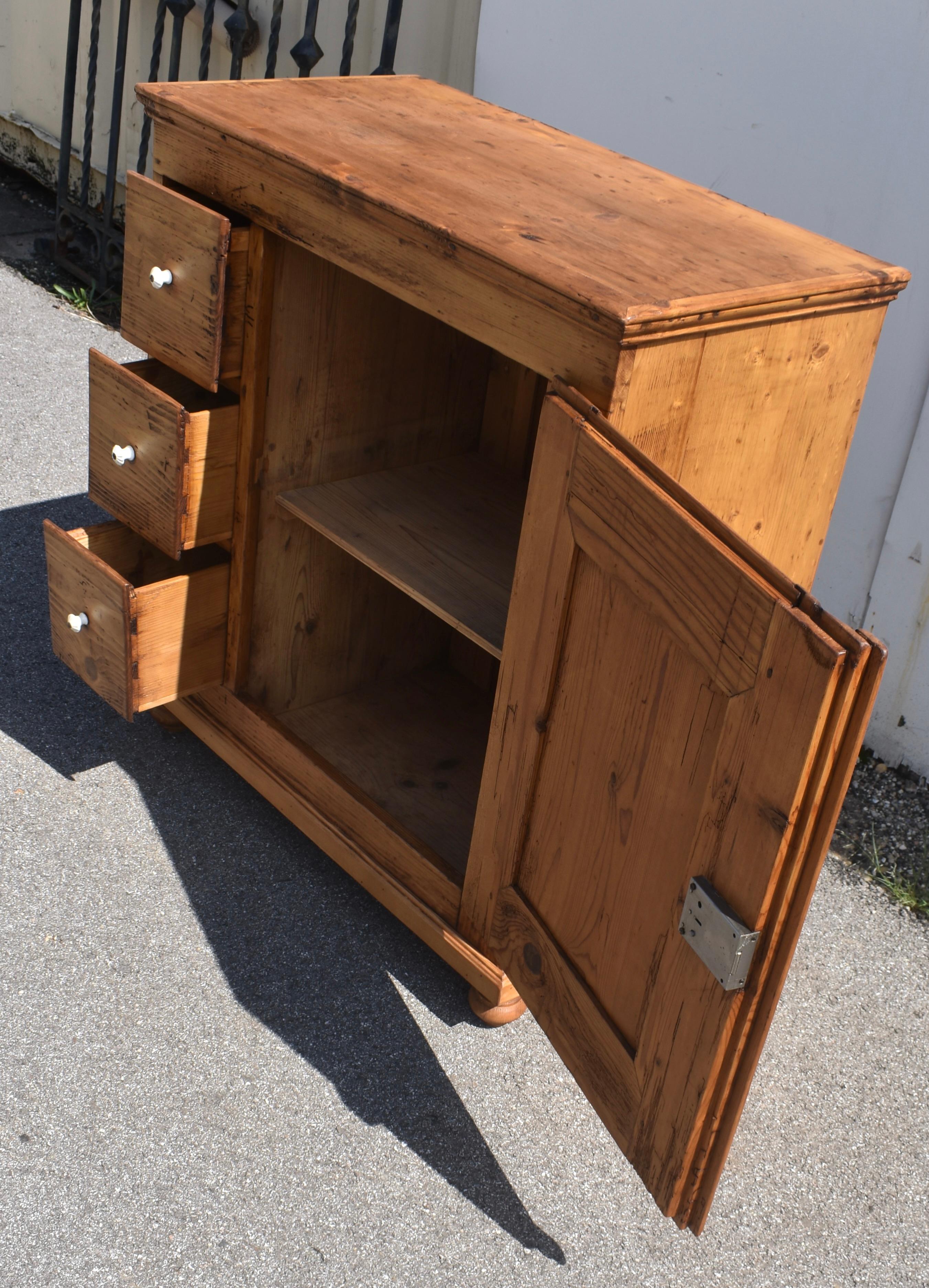 Pine Three Drawer Czech Bread Cupboard For Sale 5