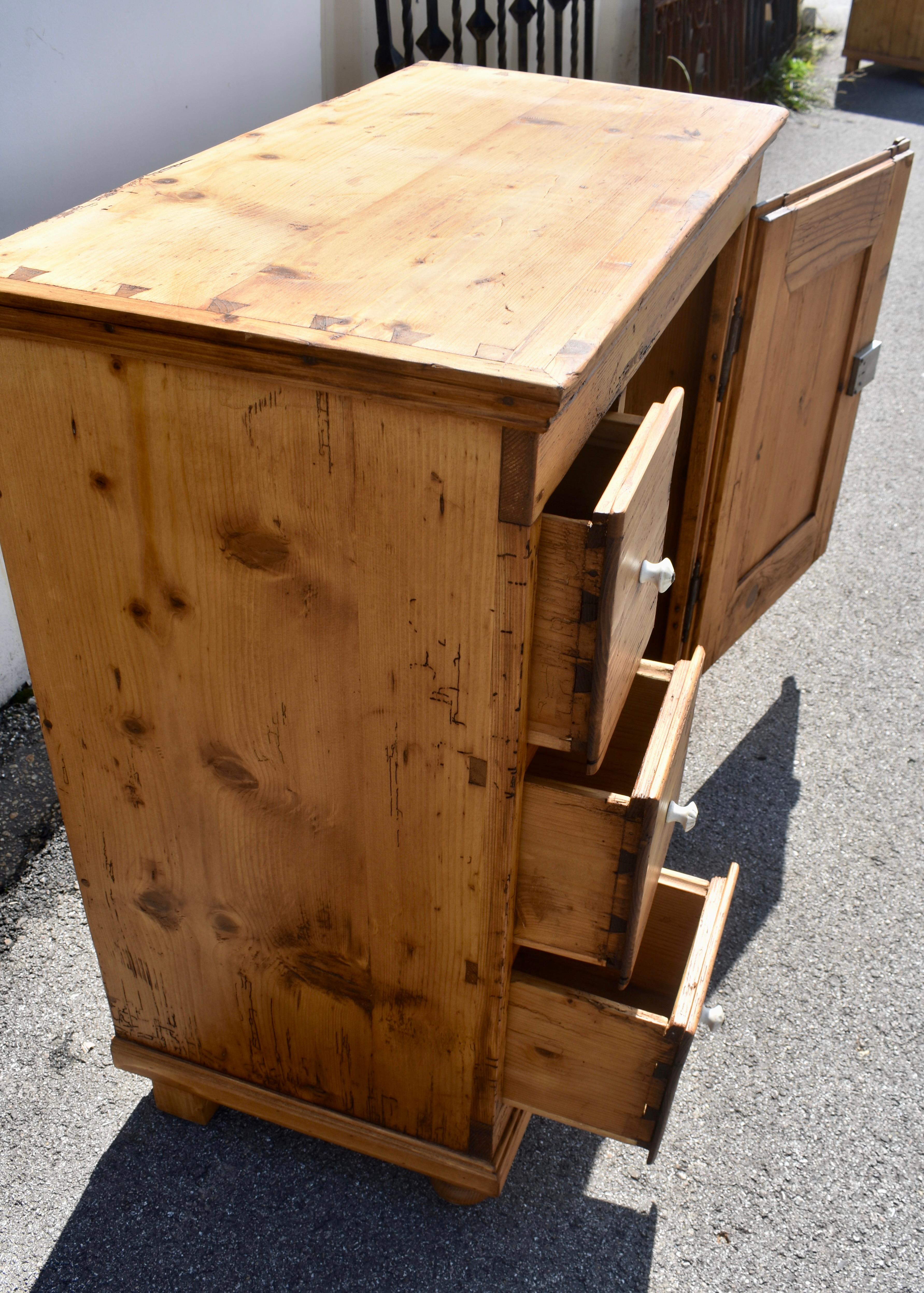 Pine Three Drawer Czech Bread Cupboard For Sale 6