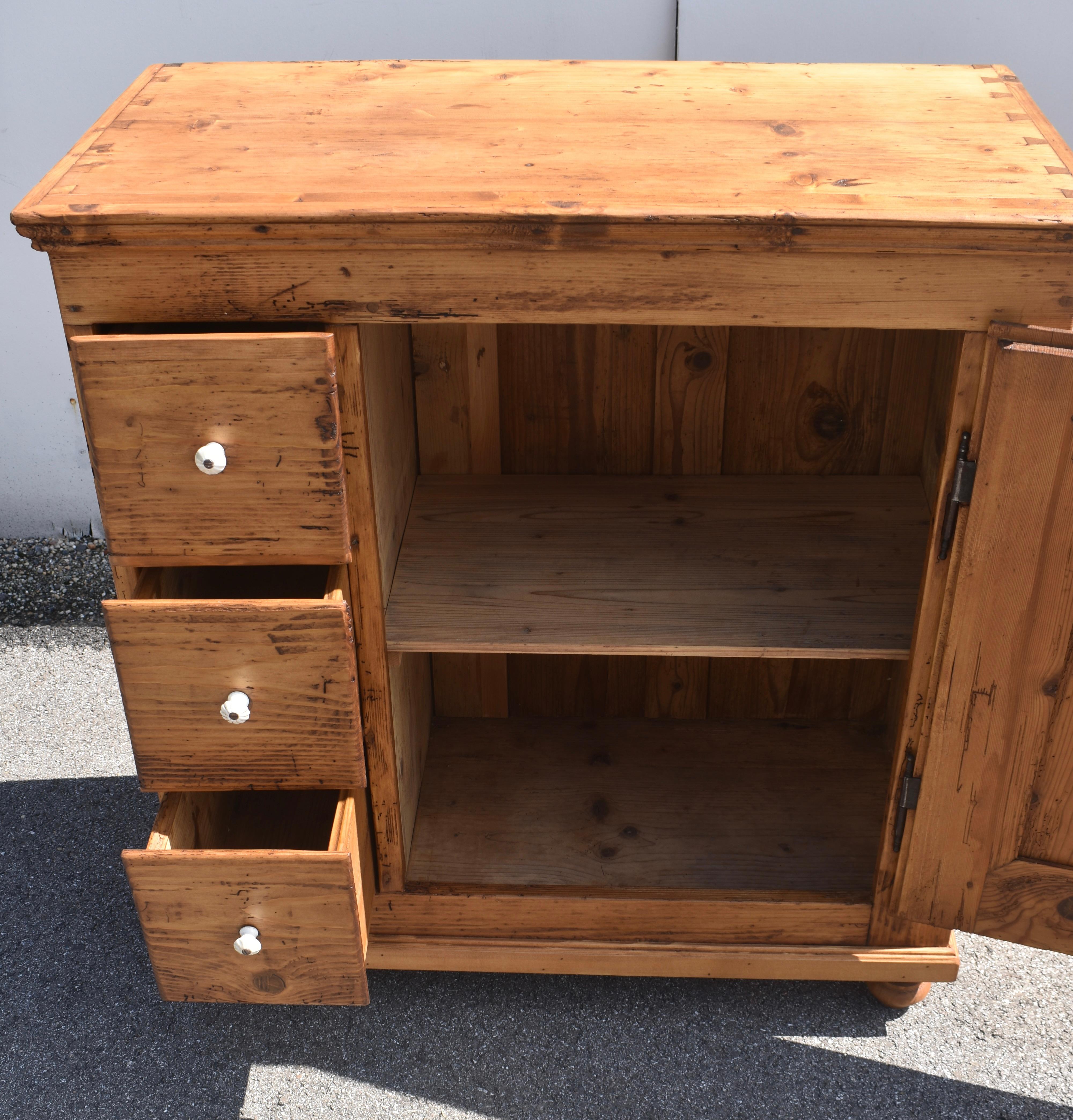Pine Three Drawer Czech Bread Cupboard For Sale 8