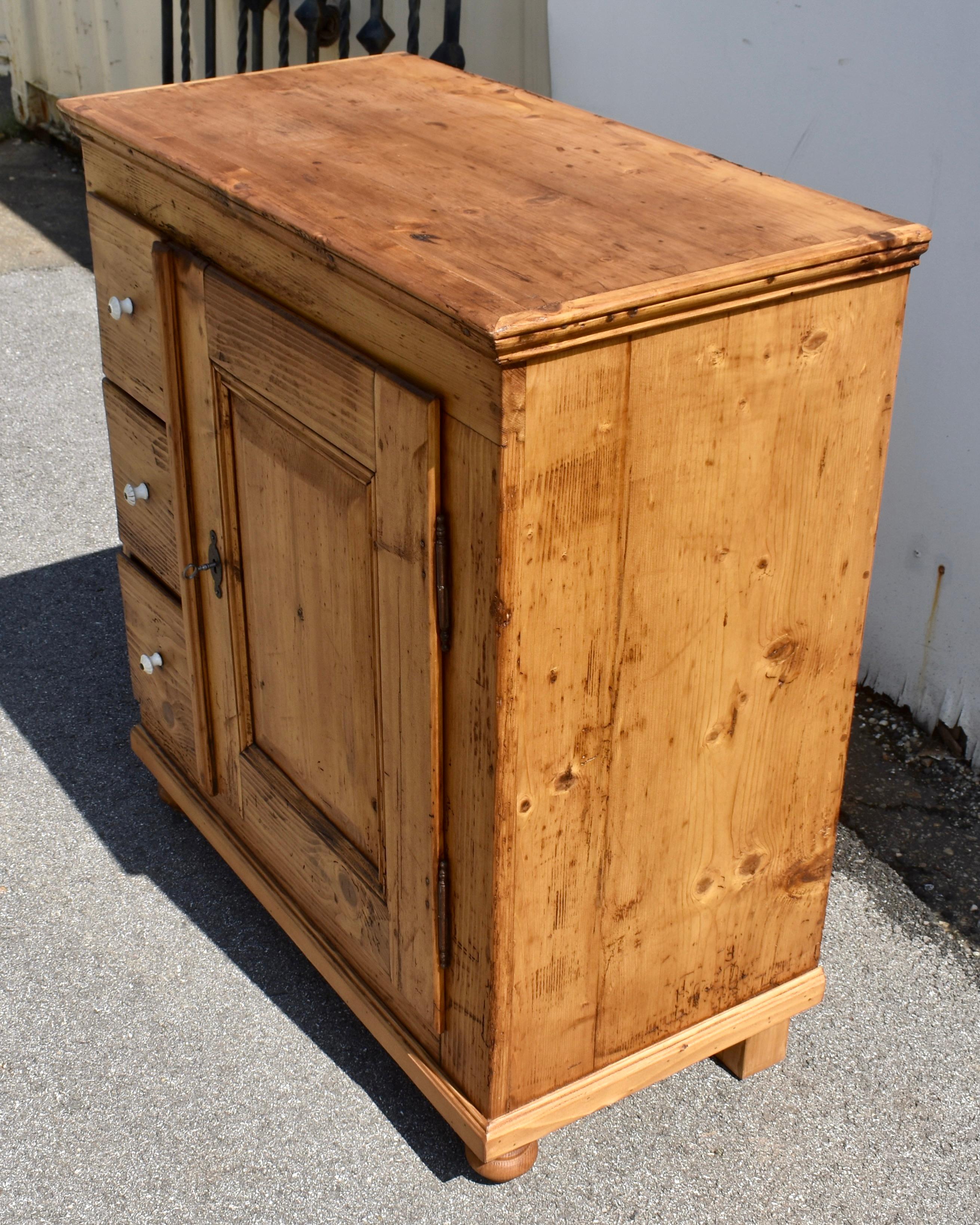 Pine Three Drawer Czech Bread Cupboard In Good Condition For Sale In Baltimore, MD