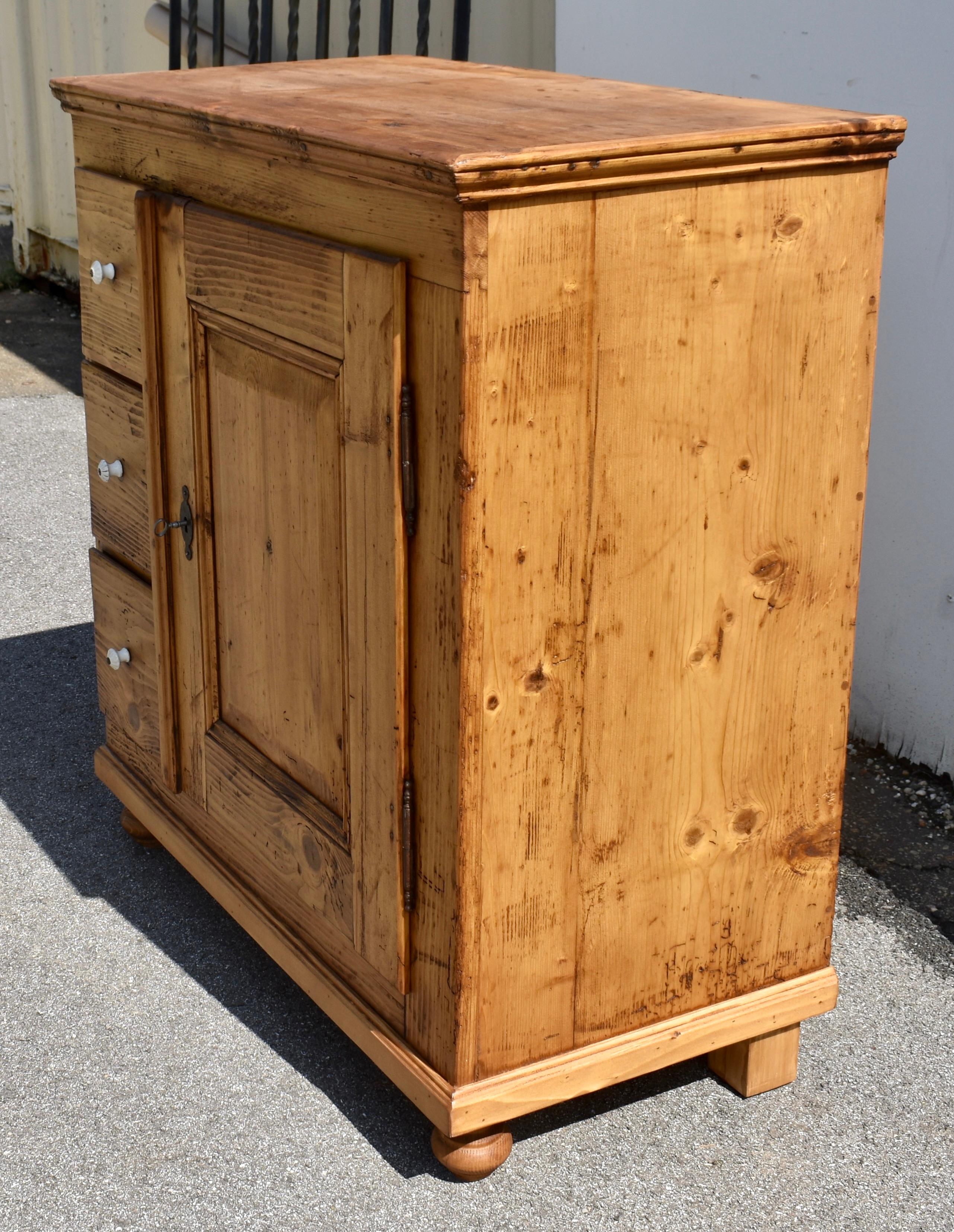 19th Century Pine Three Drawer Czech Bread Cupboard For Sale