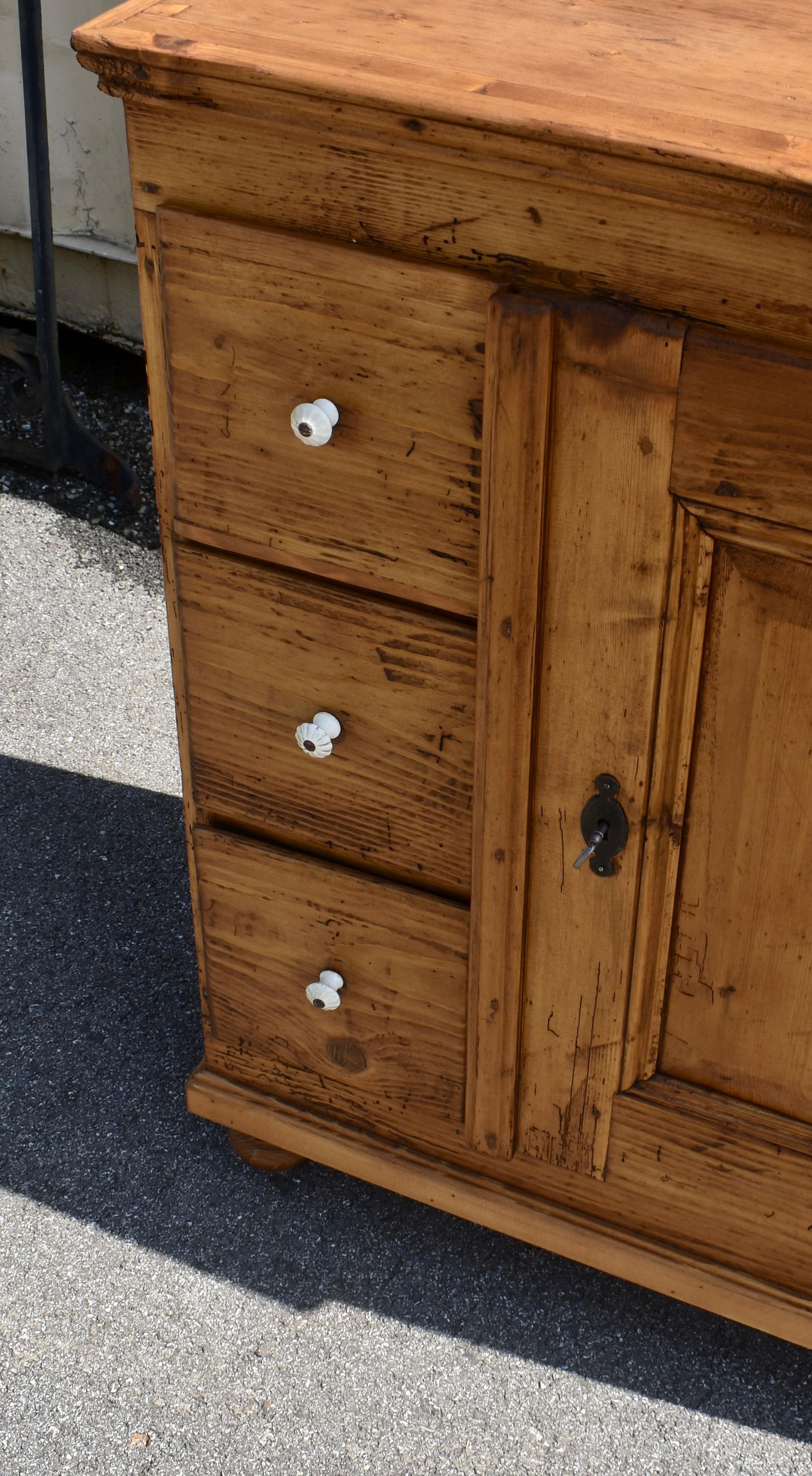 Pine Three Drawer Czech Bread Cupboard For Sale 2