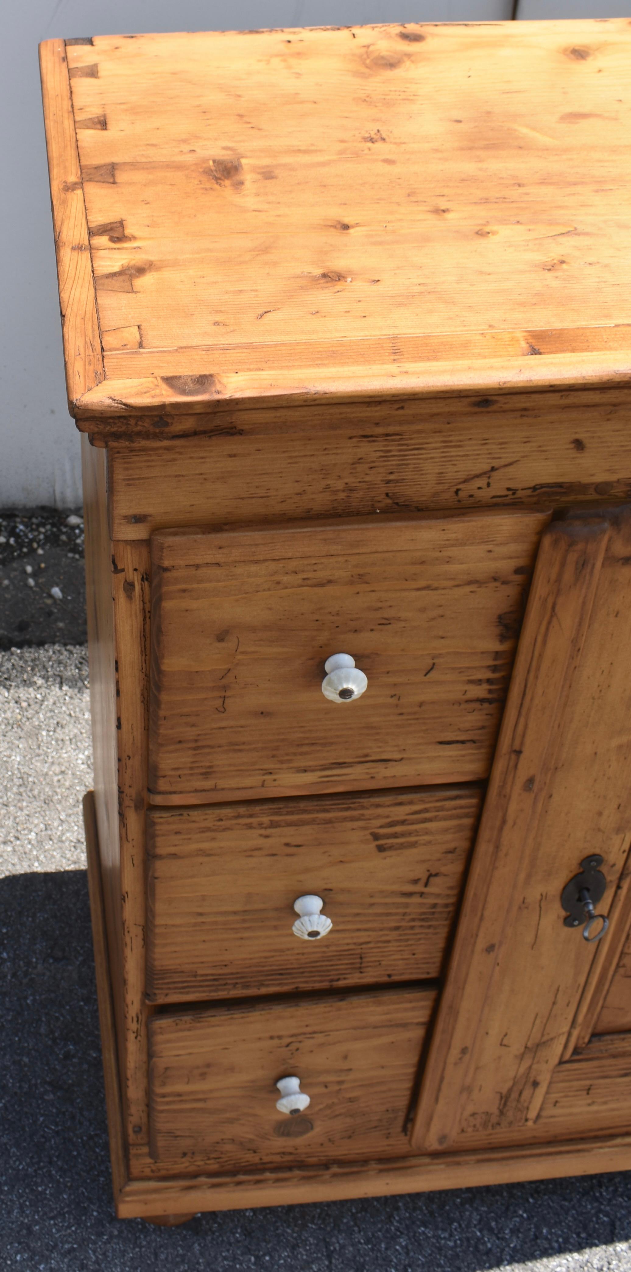 Pine Three Drawer Czech Bread Cupboard For Sale 3