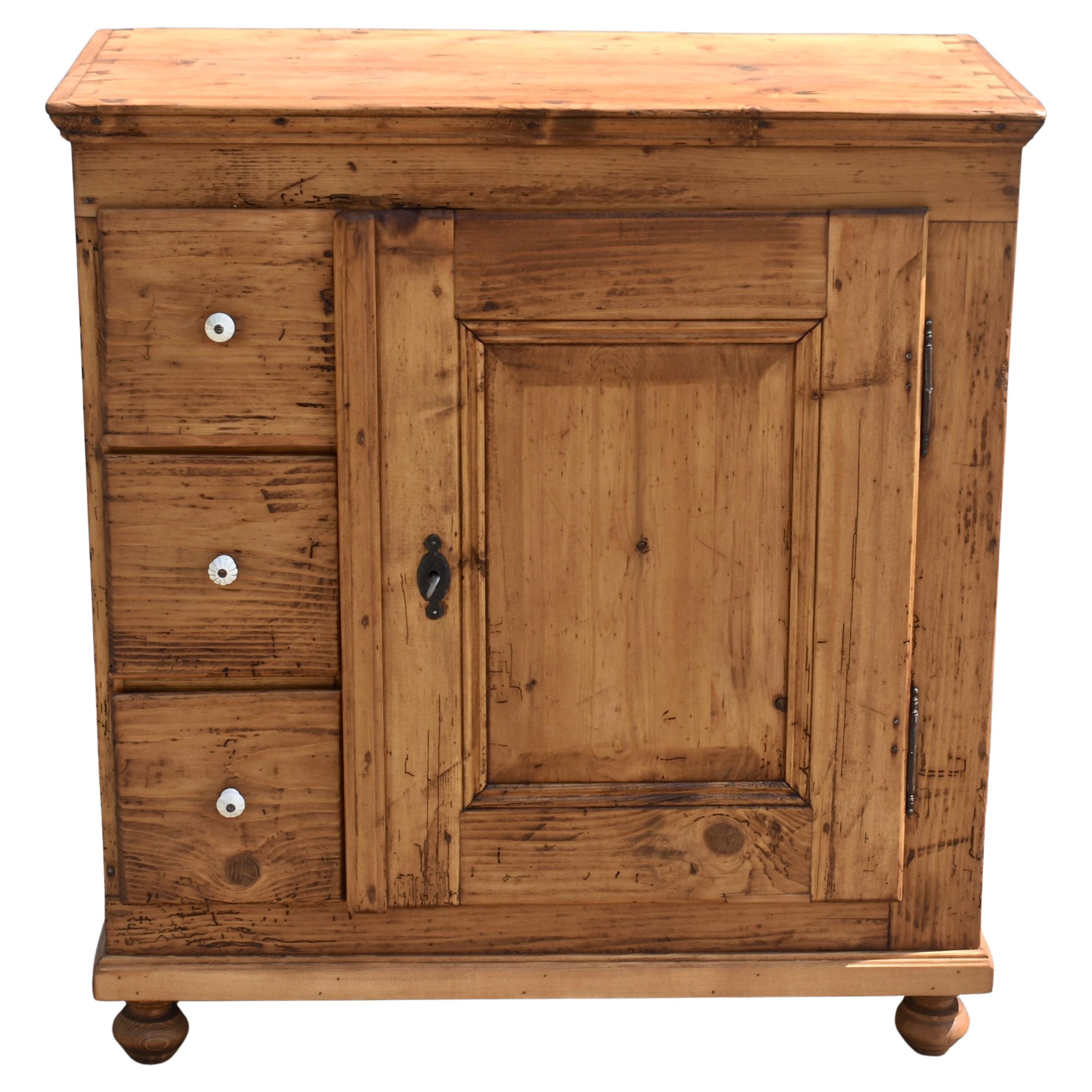 Pine Three Drawer Czech Bread Cupboard For Sale