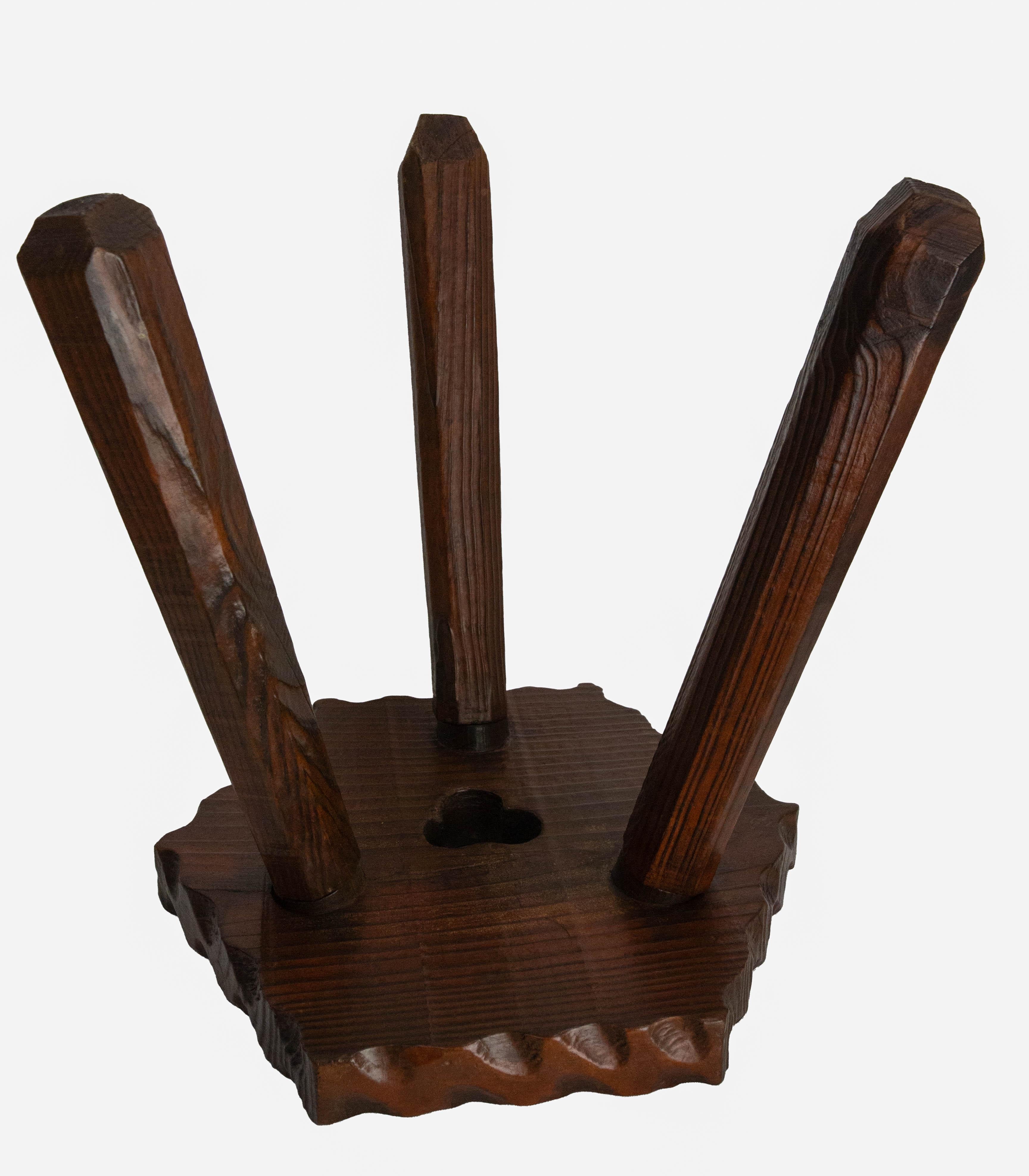 Pine Three Legs Stool Hexagonal Top, Spanish, circa 1960 For Sale 1