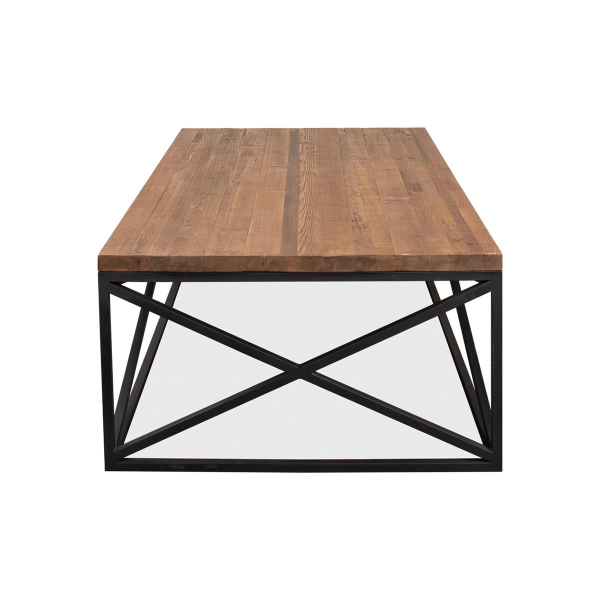 Asian Pine Top Industrial Coffee Table For Sale
